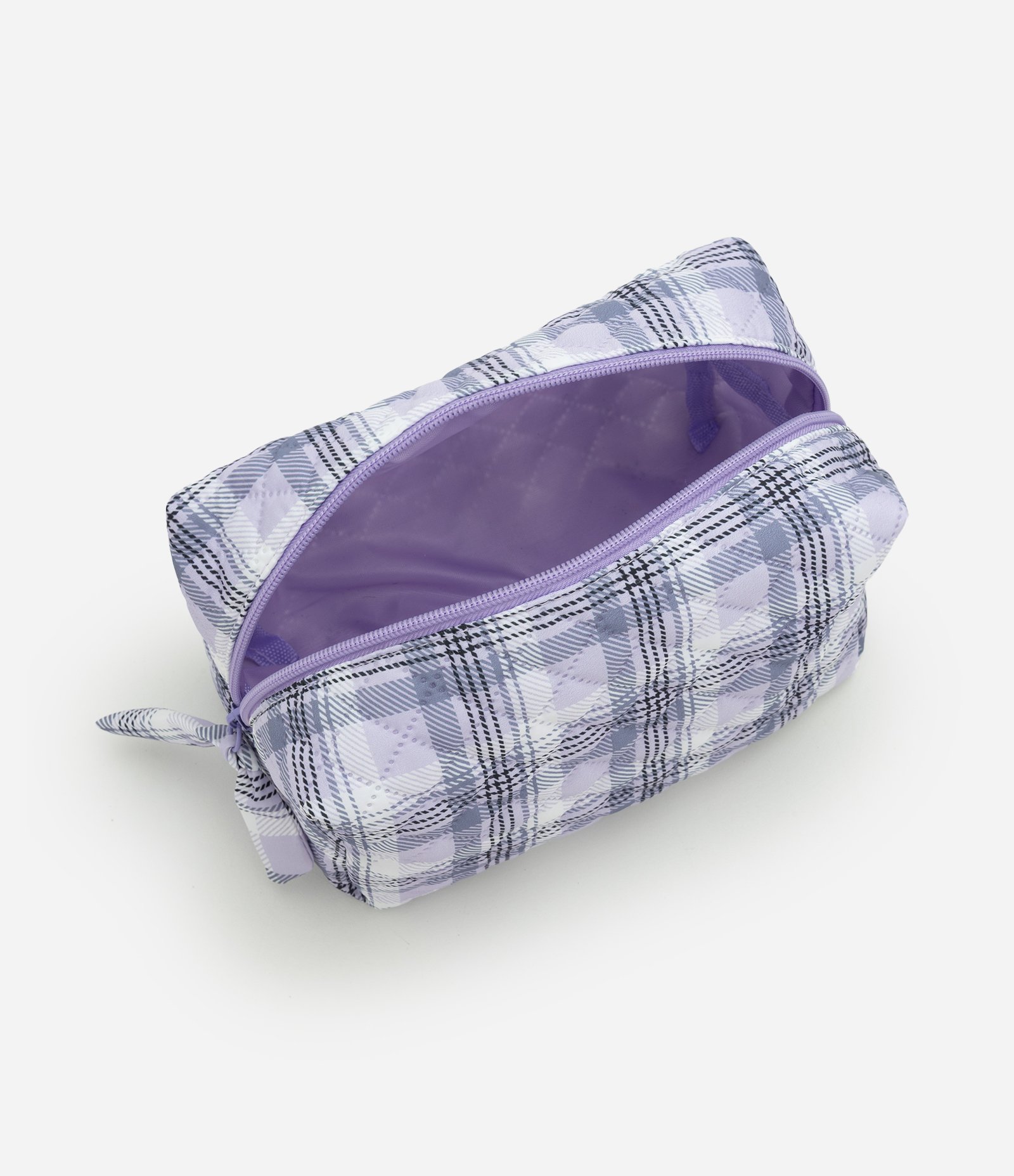 Necessaire Média em Poliamida com Estampa Xadrez Lilás 4