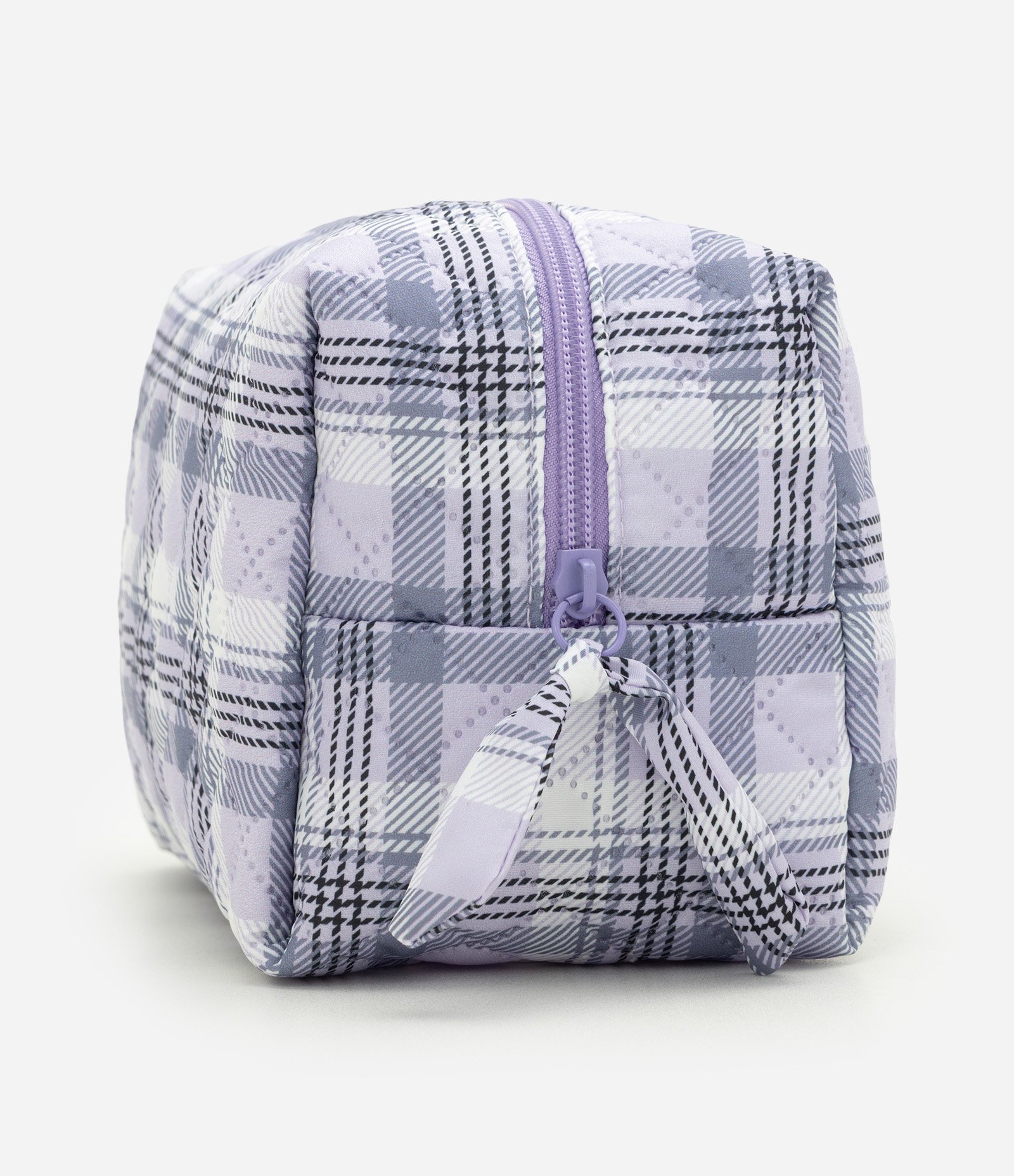 Necessaire Média em Poliamida com Estampa Xadrez Lilás 5