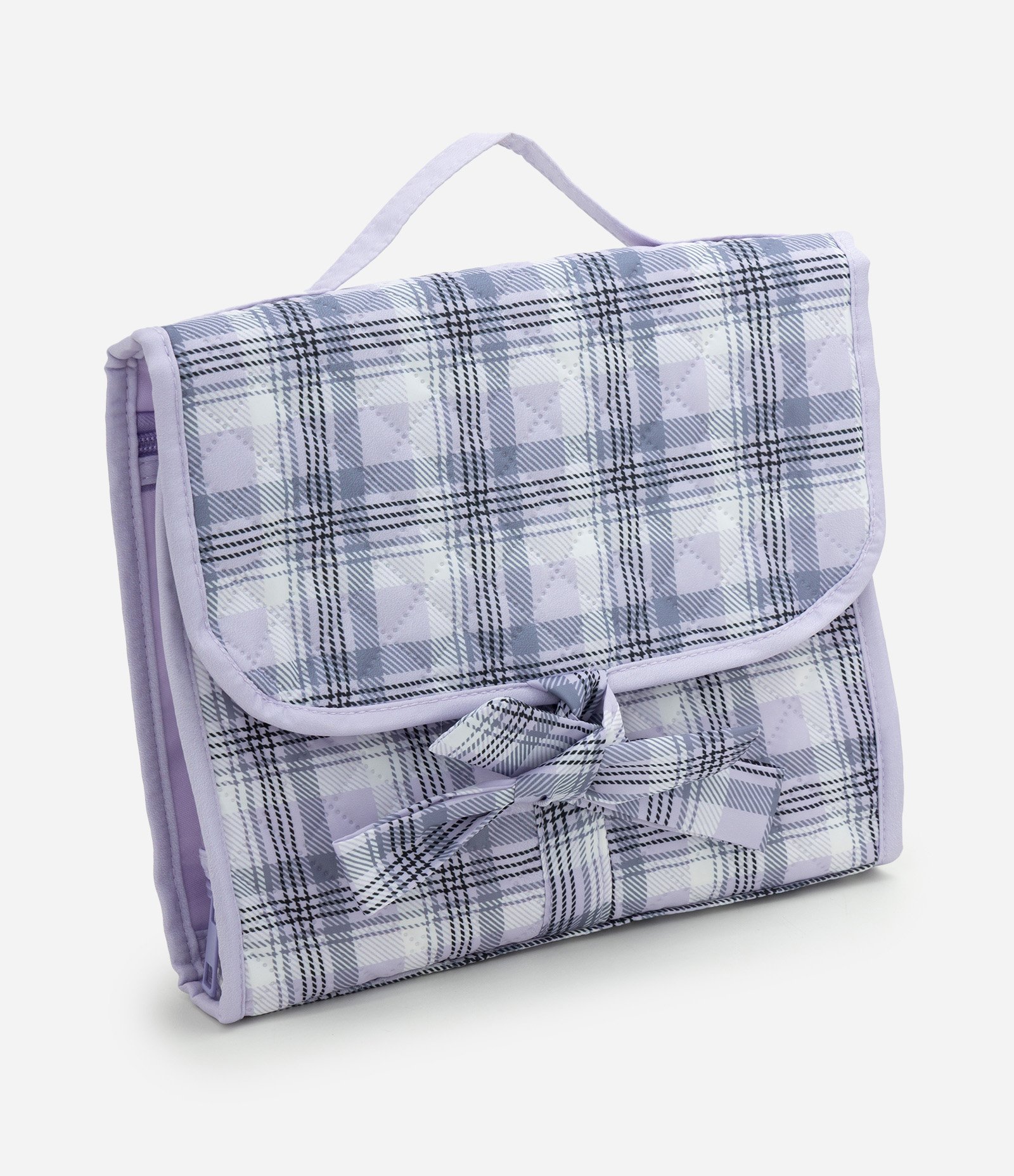 Necessaire Organizadora em Poliamida com Estampa Xadrez Lilás 1