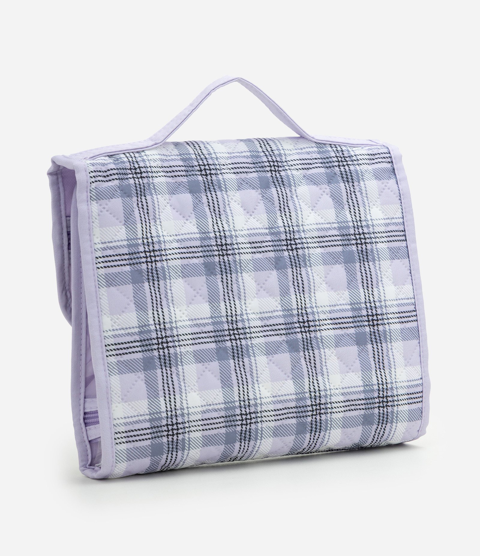Necessaire Organizadora em Poliamida com Estampa Xadrez Lilás 3