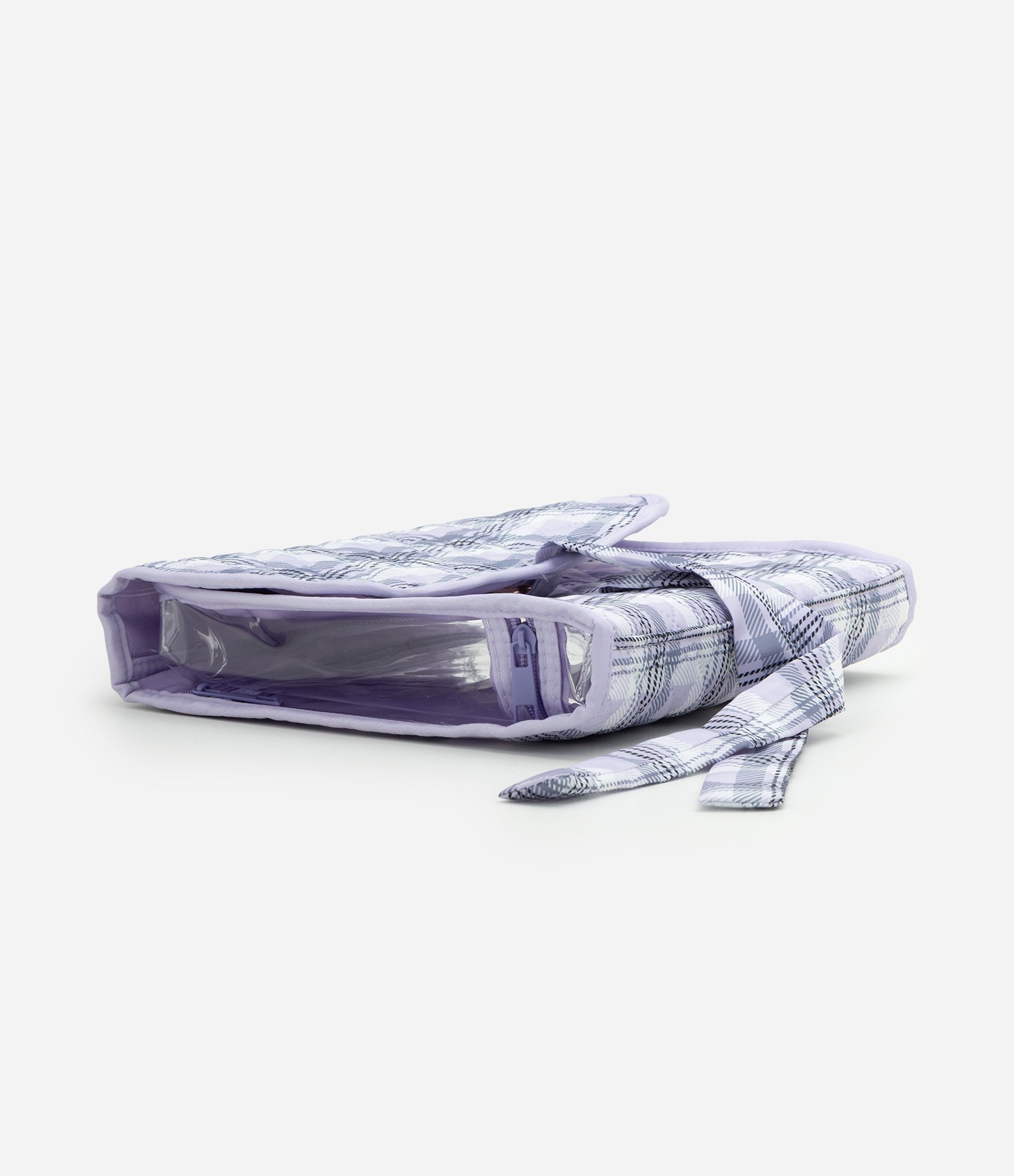 Necessaire Organizadora em Poliamida com Estampa Xadrez Lilás 4