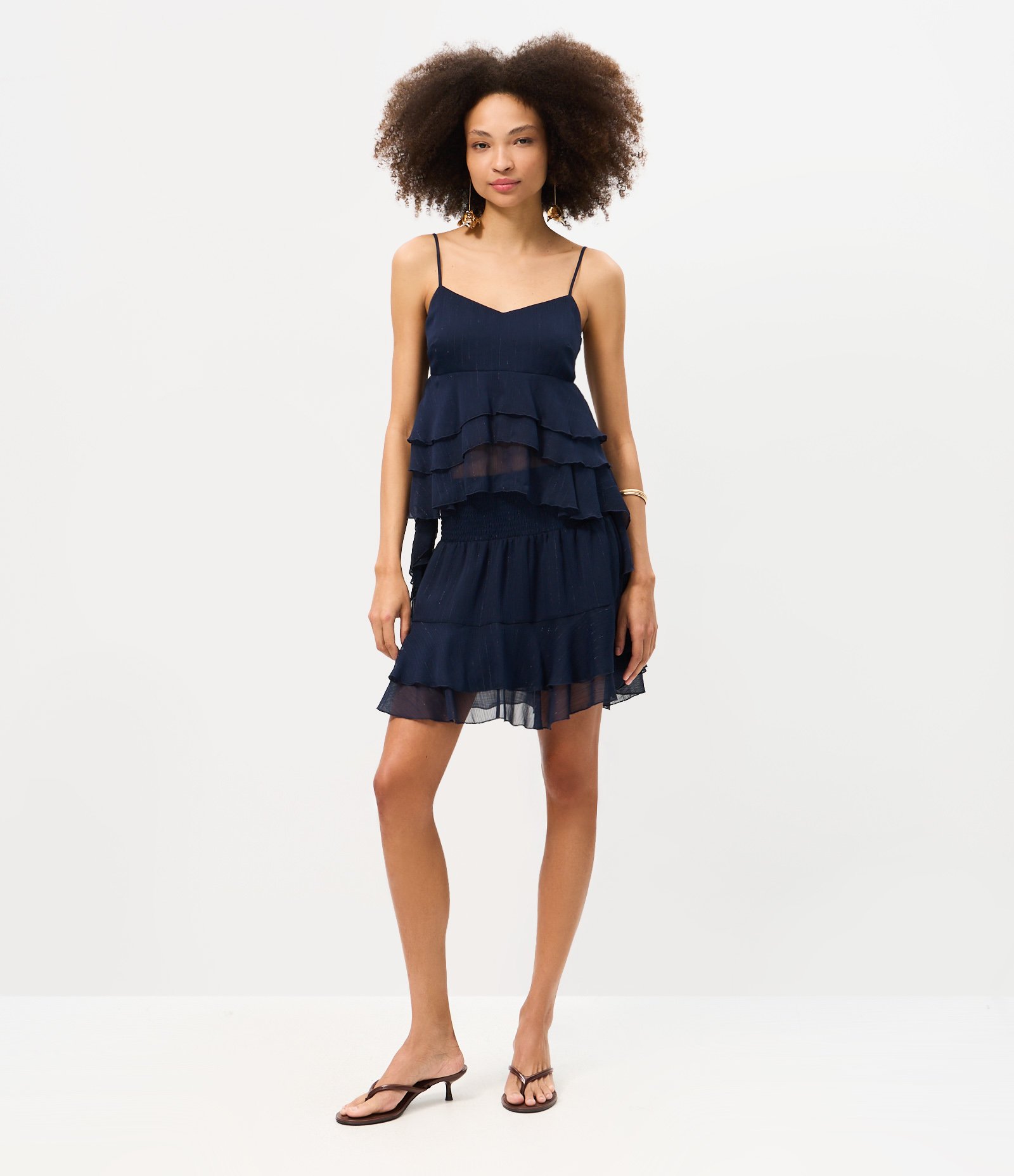 Saia Curta em Chiffon com Brilho Azul Escuro 1