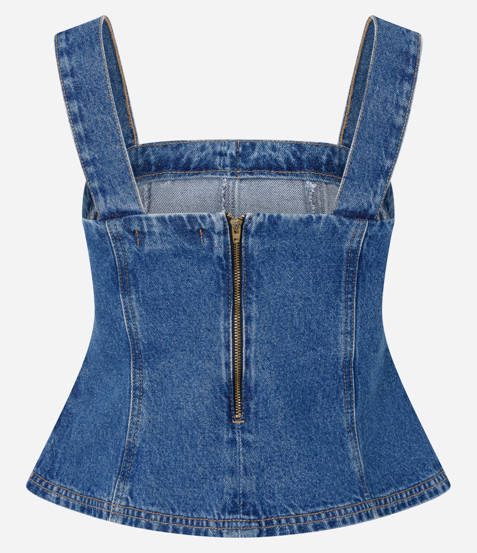 Blusa Peplum em Jeans com Zíper Azul 6