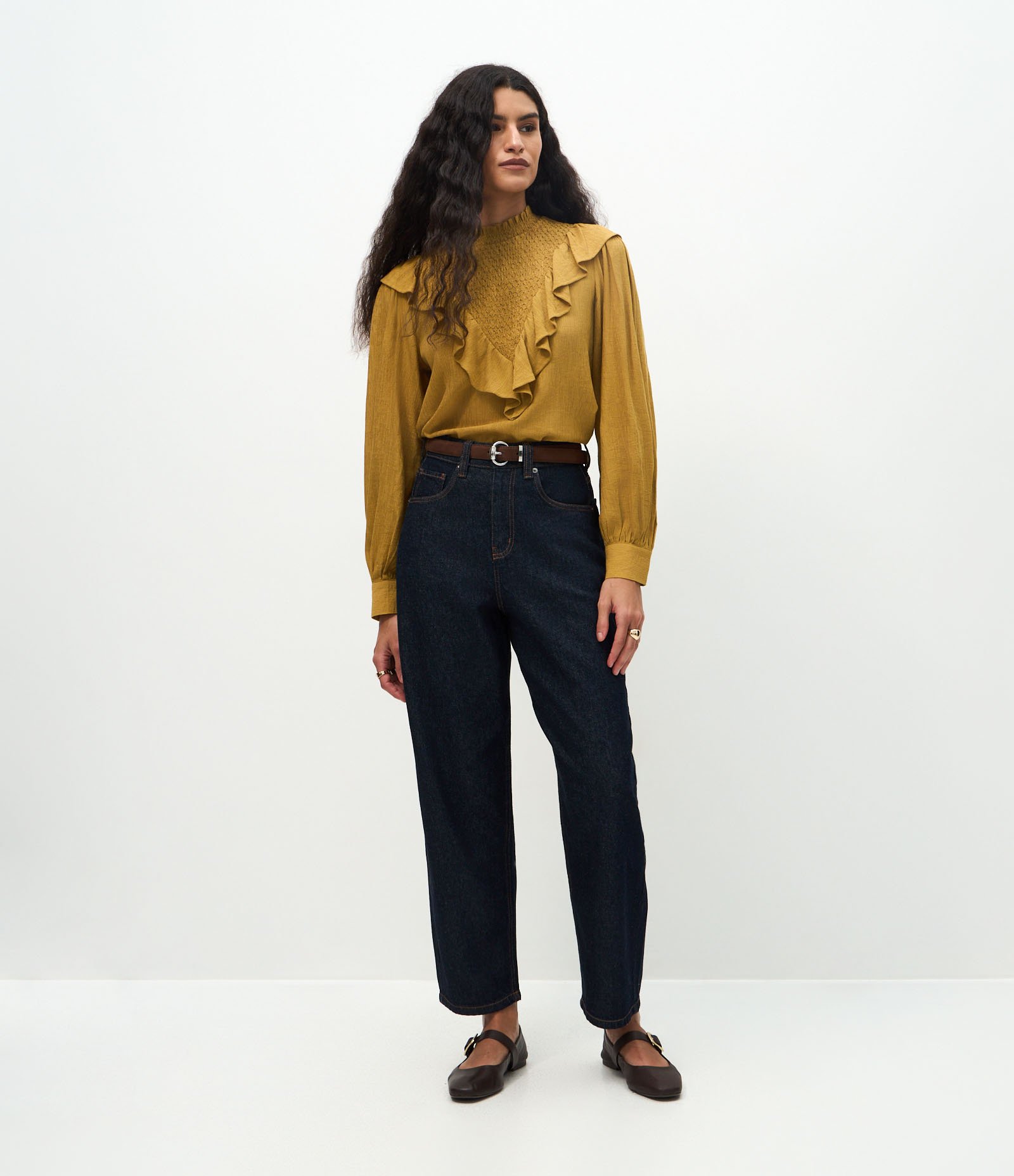 Calça Cenoura em Jeans com Cintura Alta Azul Escuro 1