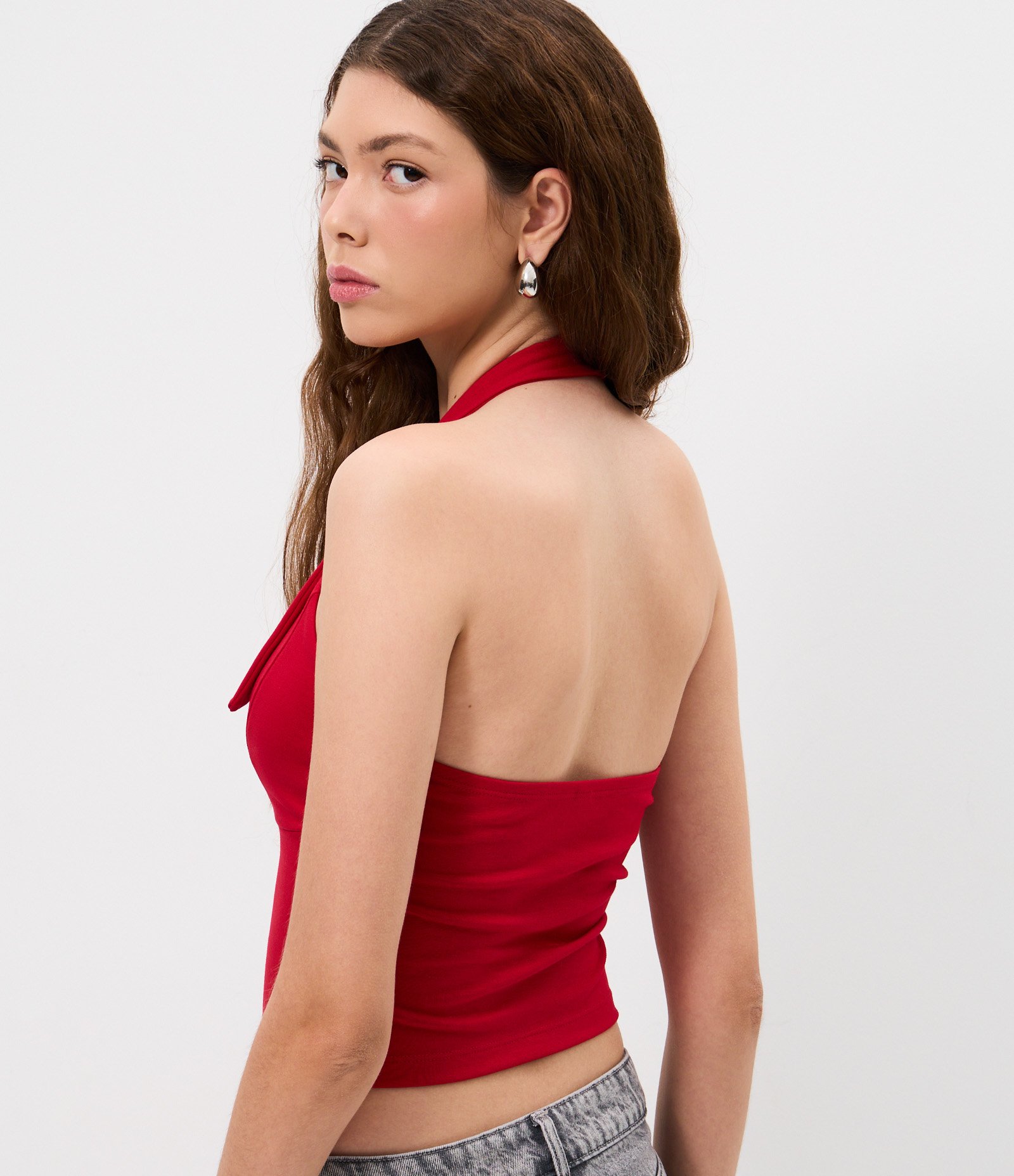 Blusa Frente Única em Ponto Roma com Aviamento Vermelho 4