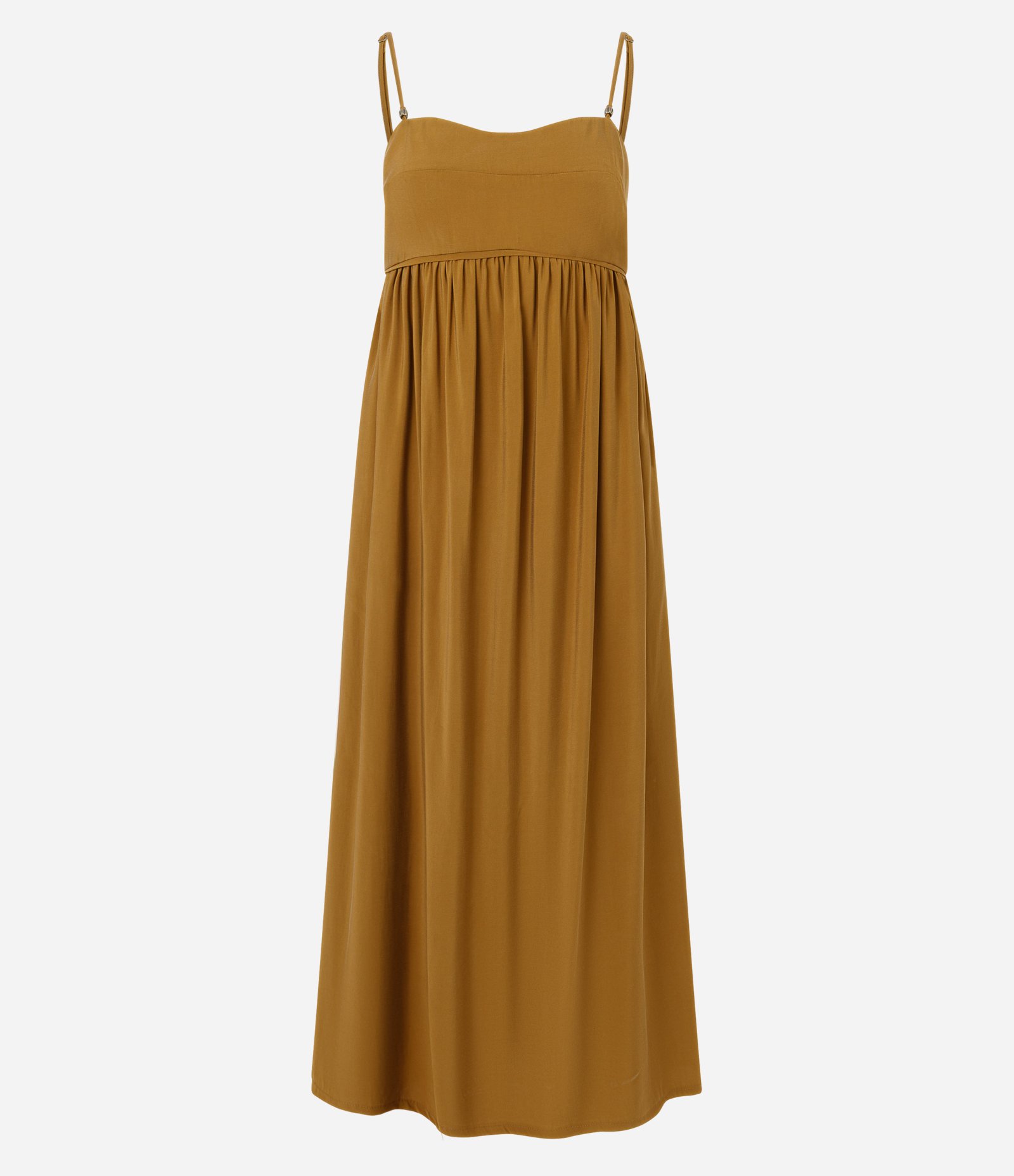 Vestido Amplo Longo com Lastex nas Costas Marrom 1