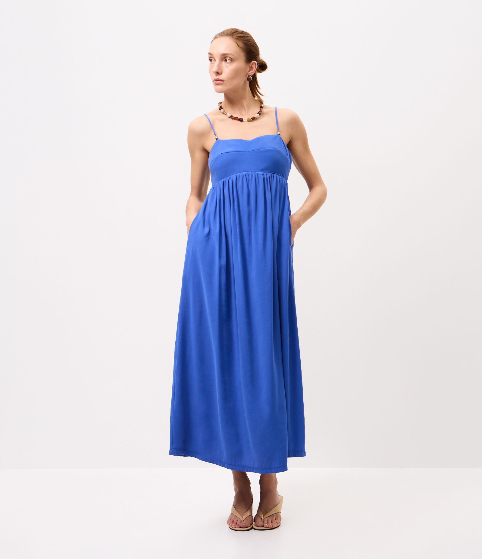 Vestido Amplo Longo com Lastex nas Costas Azul 2