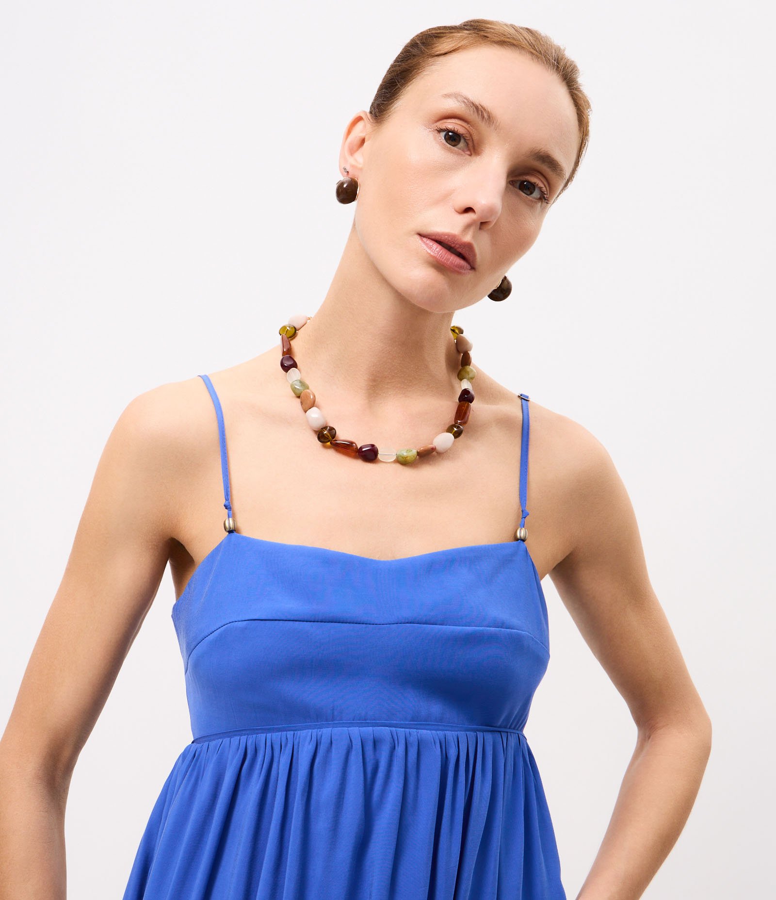 Vestido Amplo Longo com Lastex nas Costas Azul 3