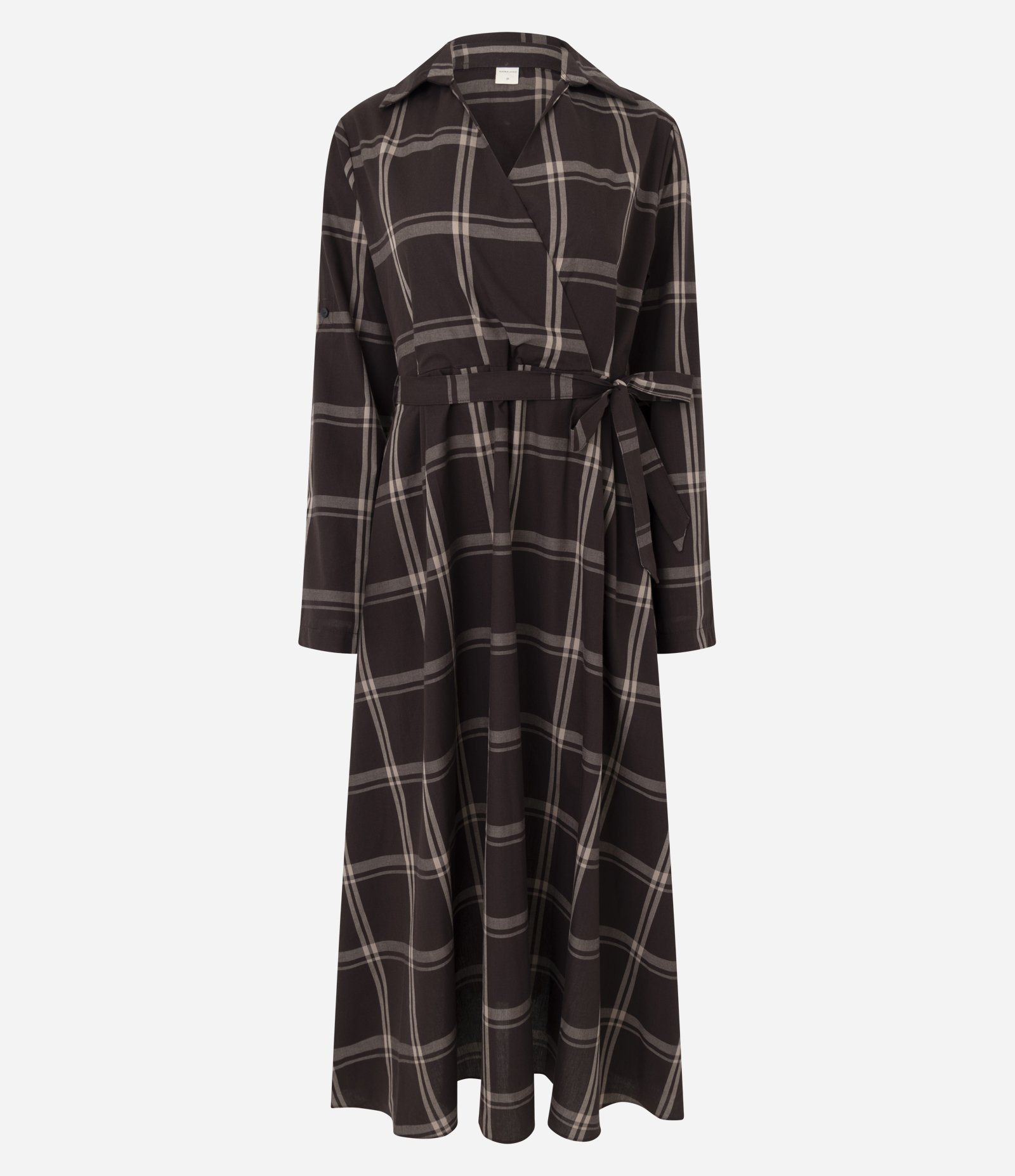 Vestido Longo com Decote Transpassado e Estampa Xadrez Marrom 5
