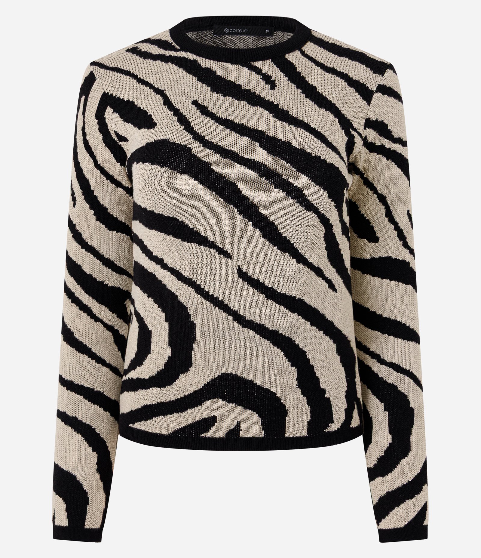 Suéter em Tricô com Estampa Animal Print Bege/Preto 1
