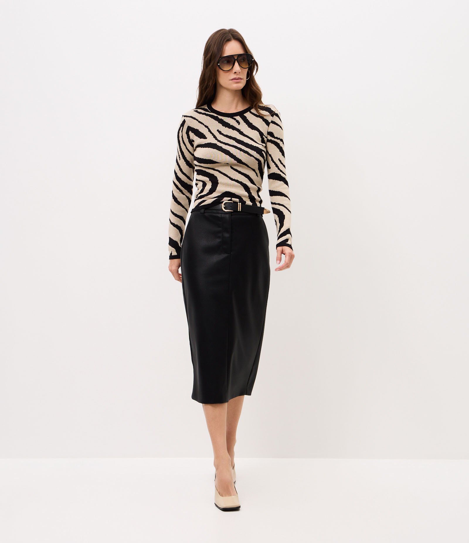 Suéter em Tricô com Estampa Animal Print Bege/Preto 2
