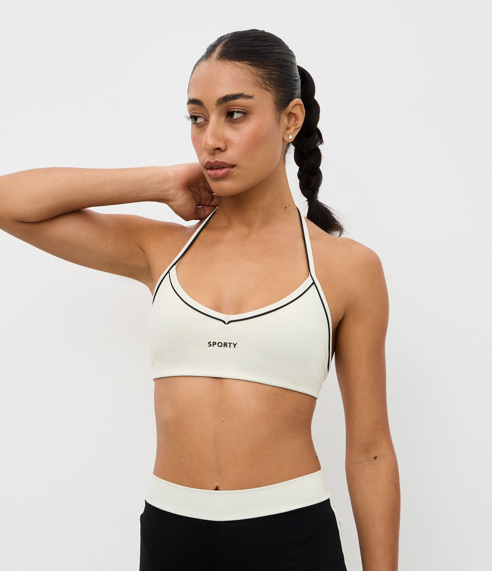 Top Esportivo Frente Única com Lettering Sporty Bege 1