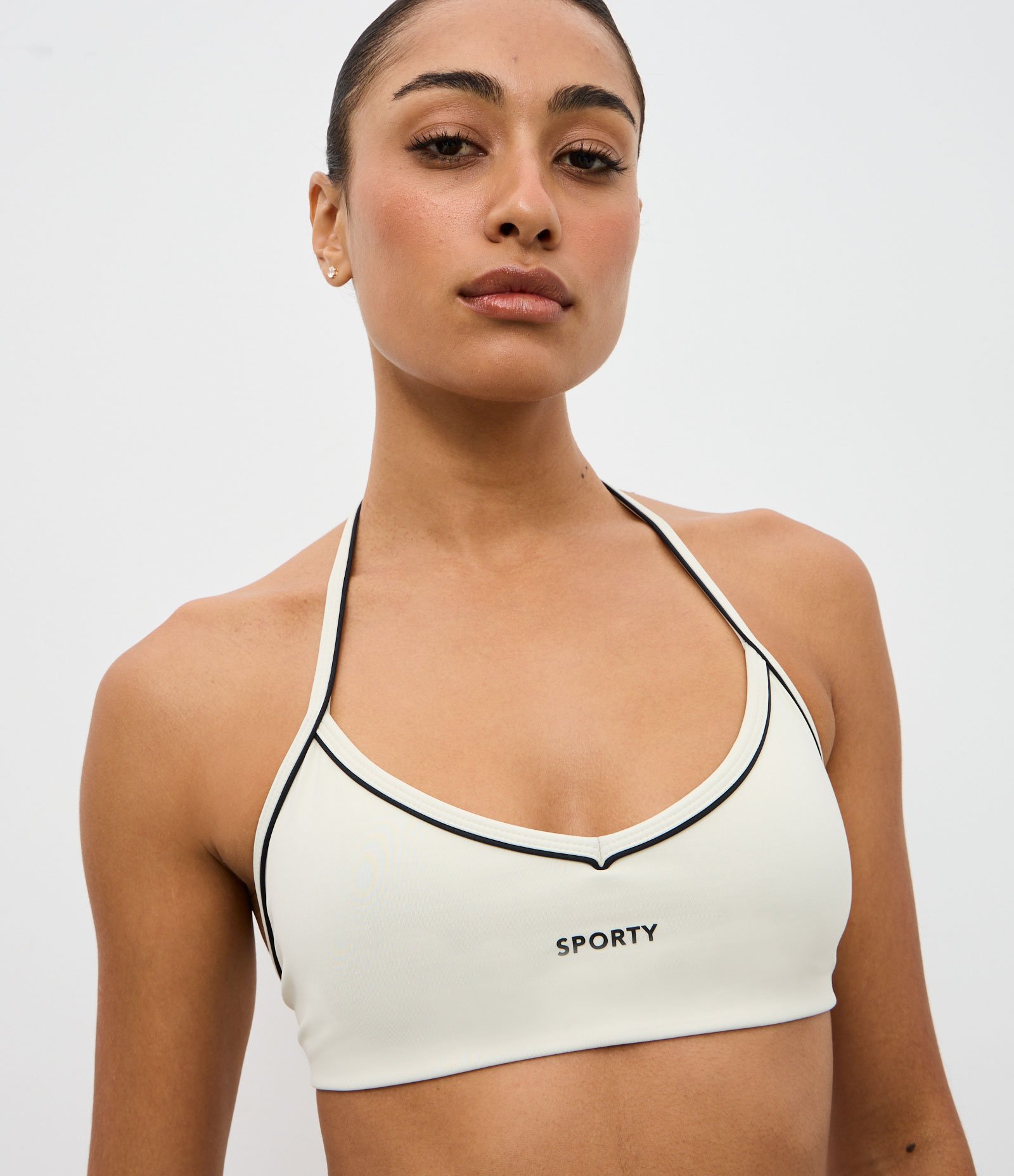 Top Esportivo Frente Única com Lettering Sporty Bege 3