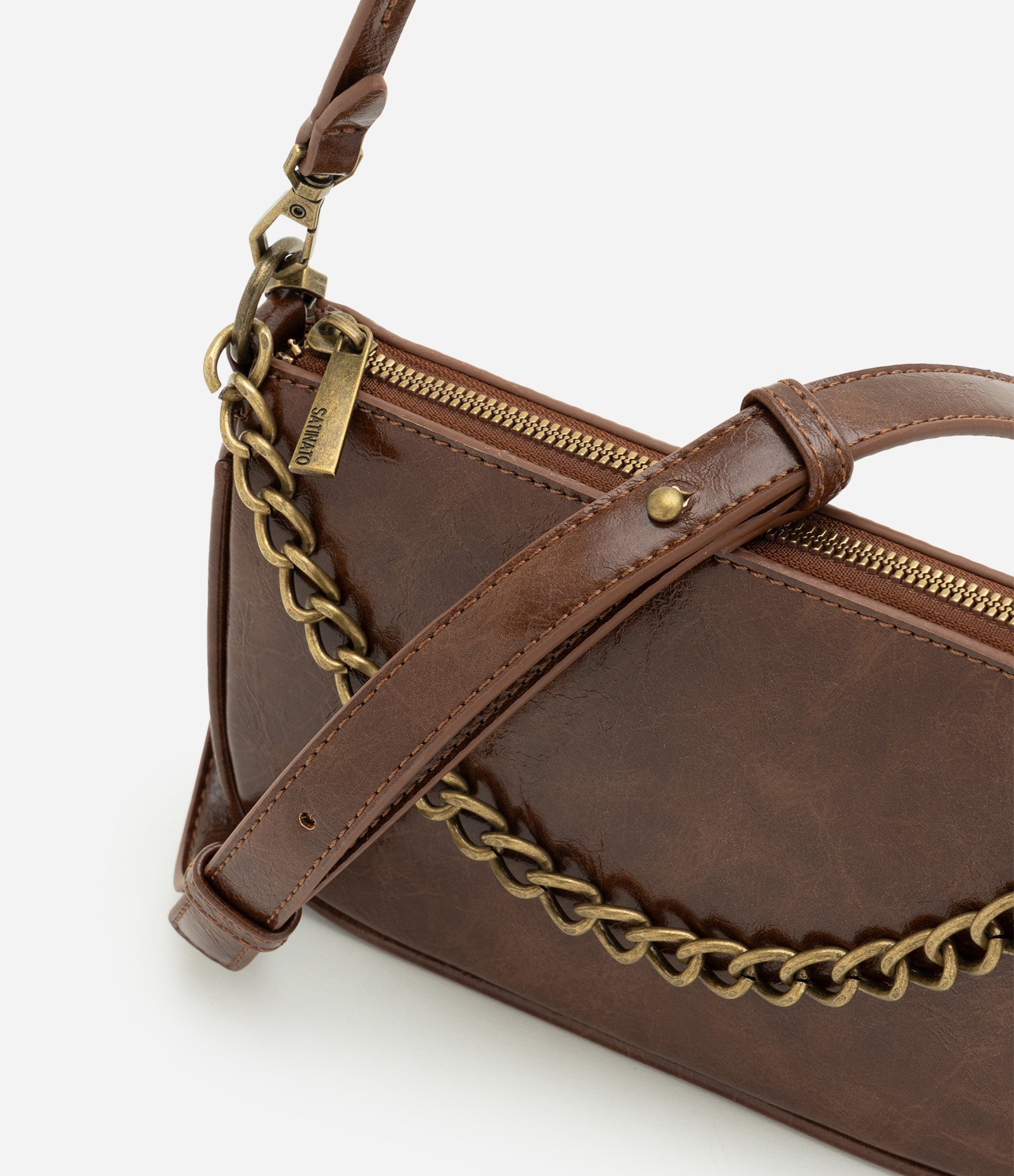 Bolsa Baguete Pequena em PU com Alça Transversal Removível Marrom 5
