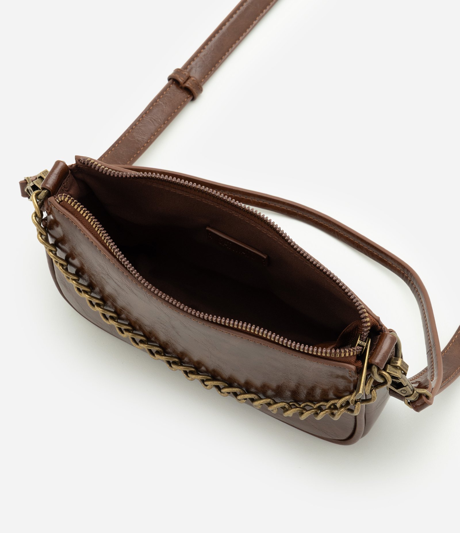 Bolsa Baguete Pequena em PU com Alça Transversal Removível Marrom 6
