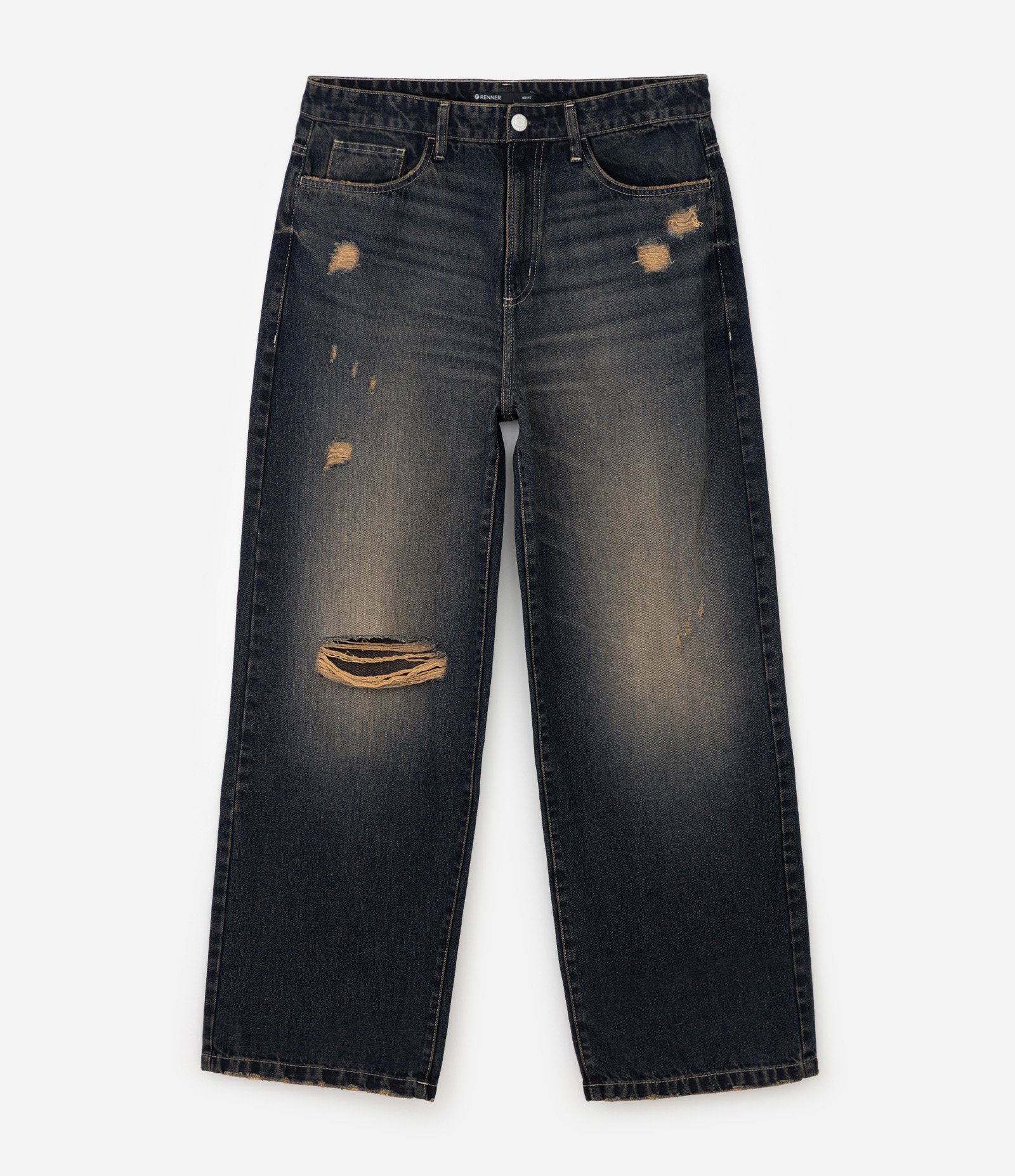 Calça Jeans Super Baggy com Rasgos Preto 1