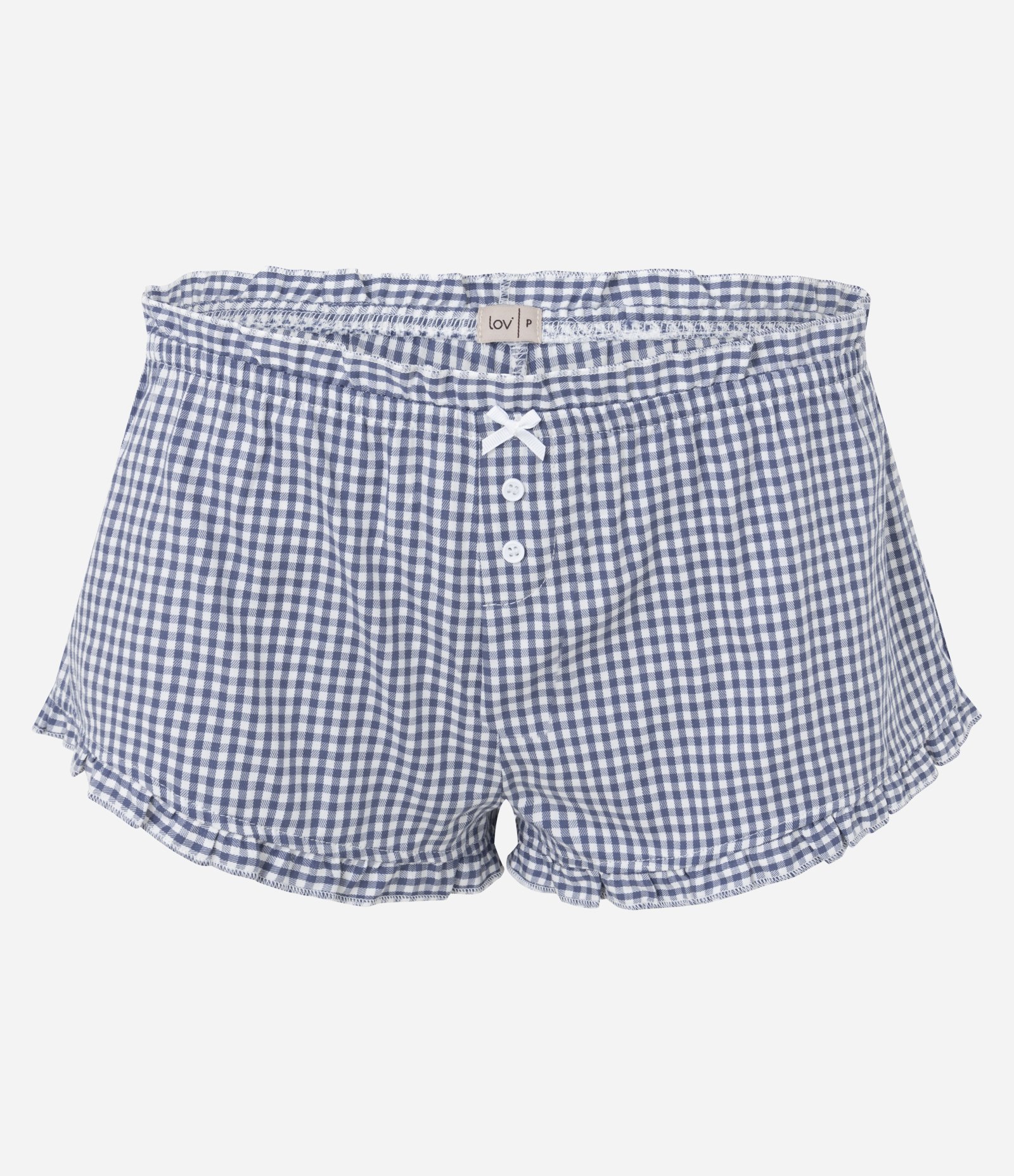Pijama Short Doll em Algodão com Estampa Xadrez e Decote Coração Azul 7