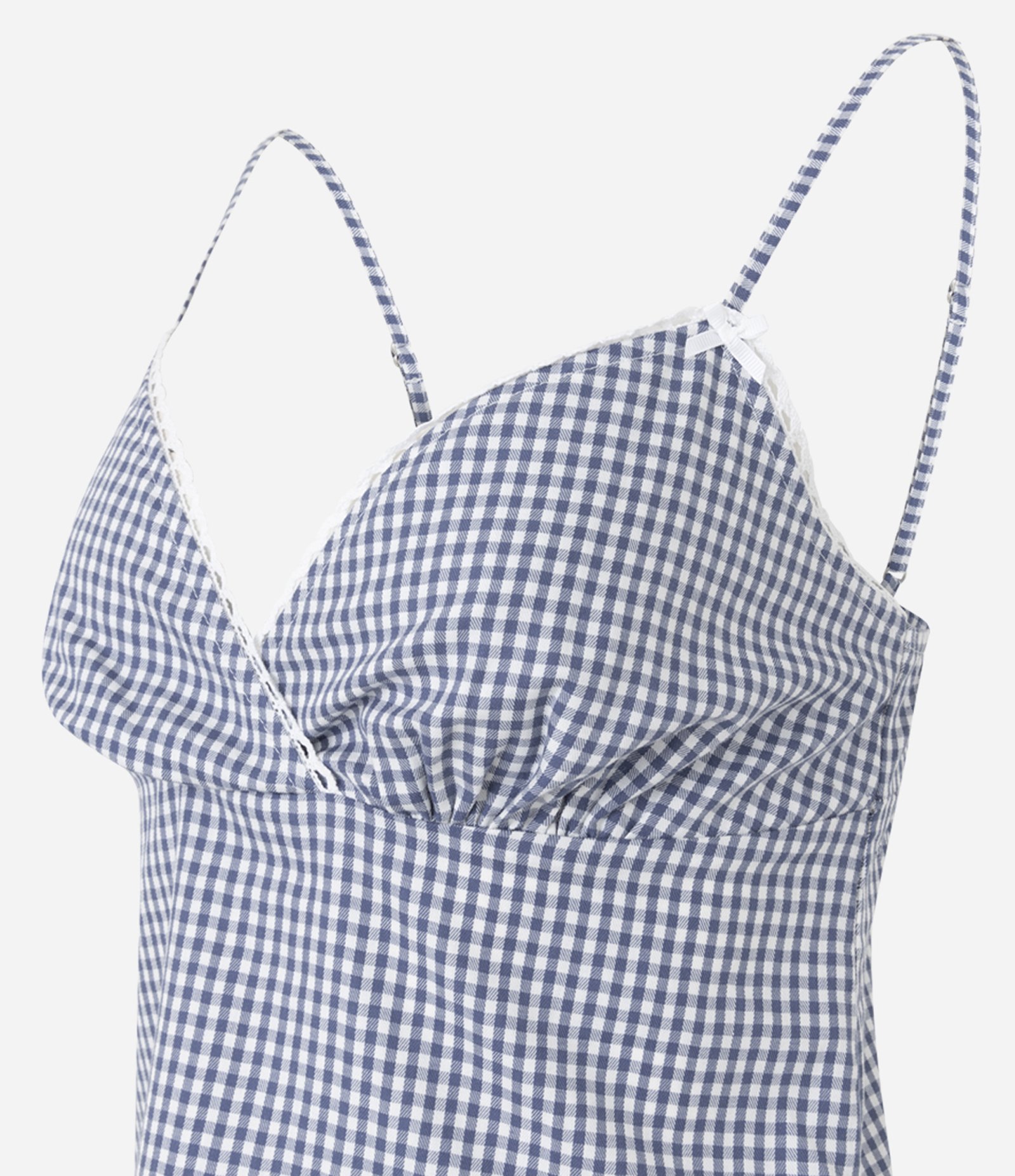 Pijama Short Doll em Algodão com Estampa Xadrez e Decote Coração Azul 8