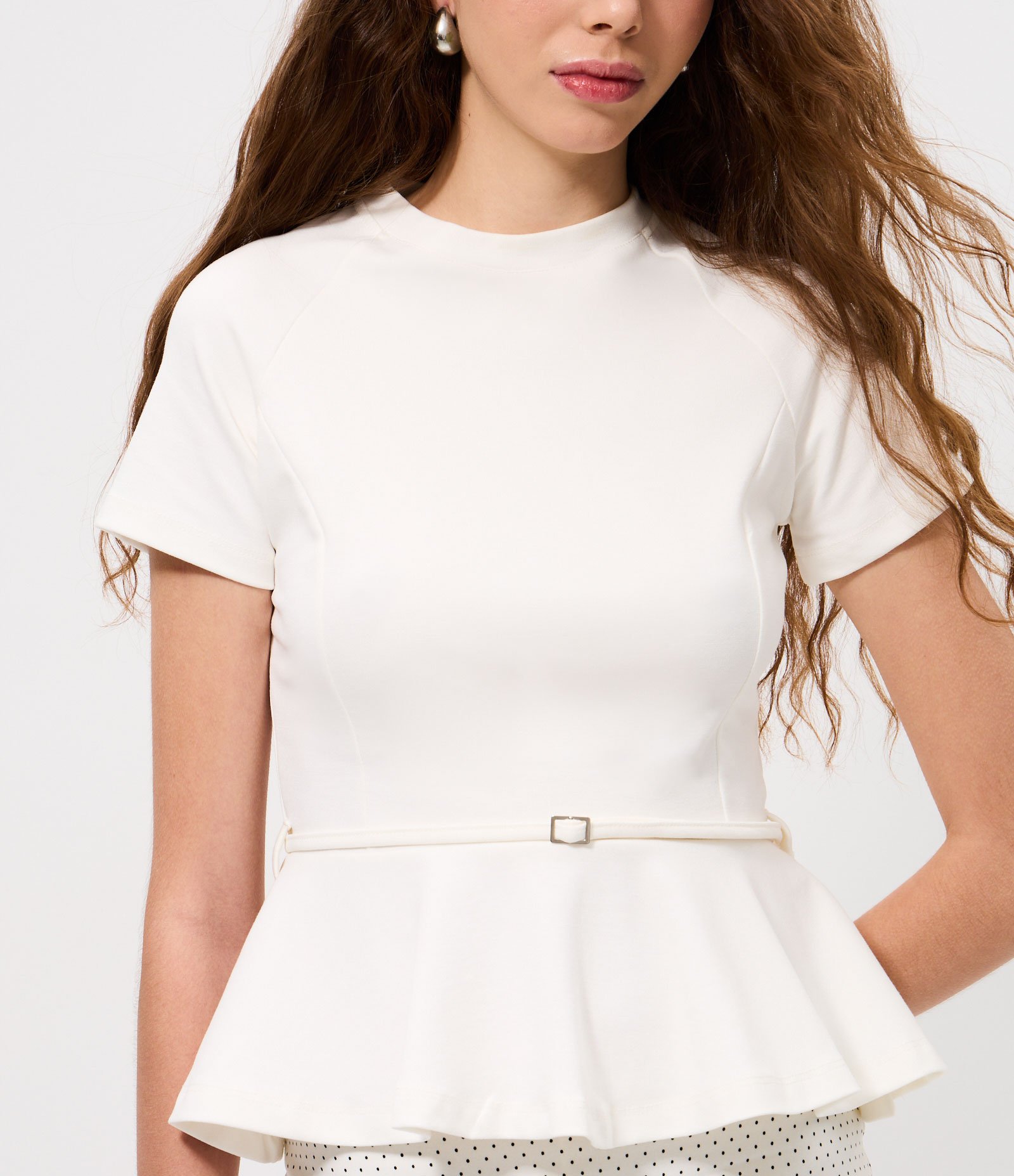 Blusa Peplum em Ponto Roma com Detalhe de Cinto Branco 3
