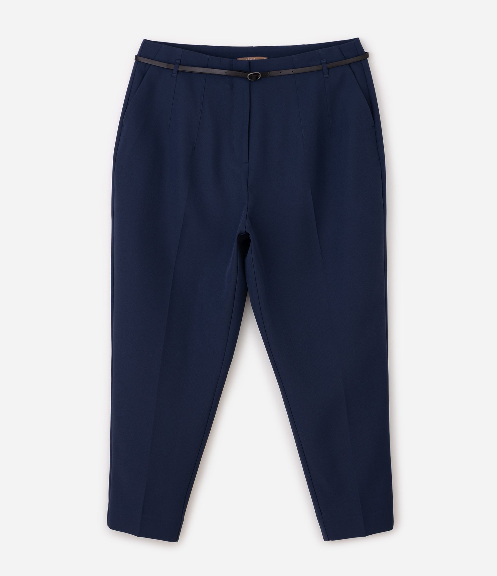 Calça Cenoura Alfaiatada com Cinto e Bolsos Curve e Plus Size Azul 1