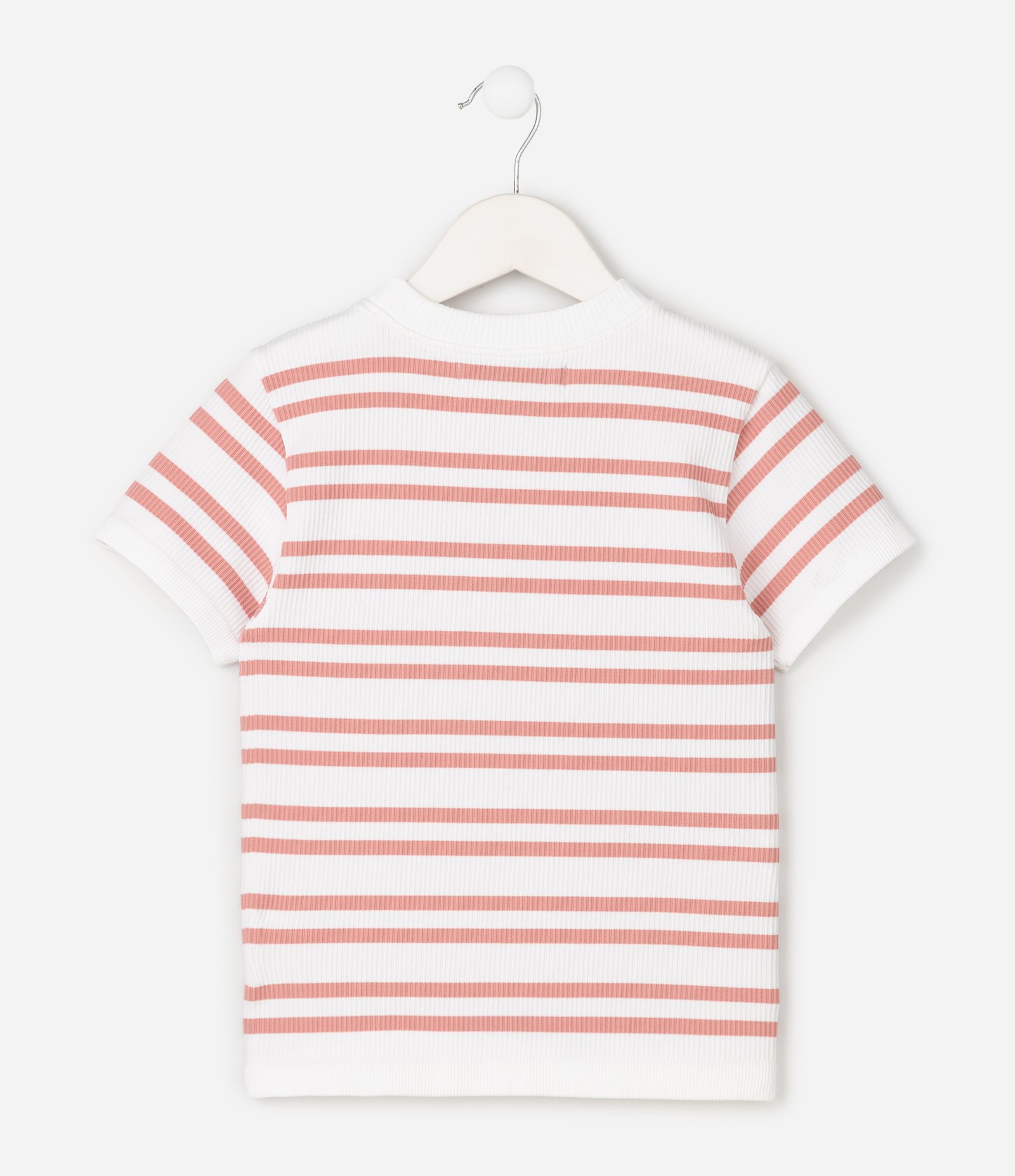 Camiseta Infantil em Poliamida com Estampa Listrada - Tam 5 A 14 Anos Branco/Rosa 2