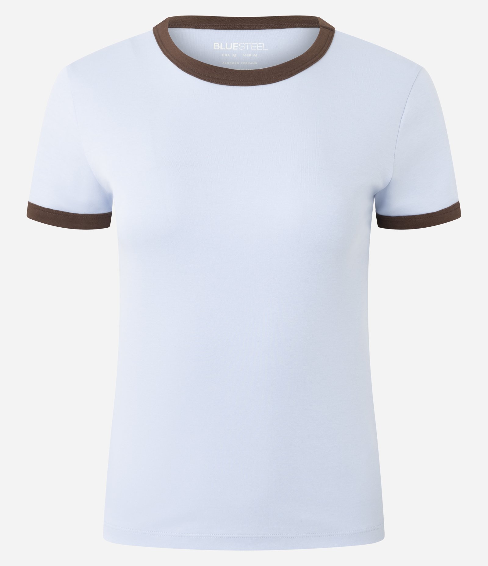 Blusa Baby Look em Algodão Peruano com Gola Contrastantes Azul 6