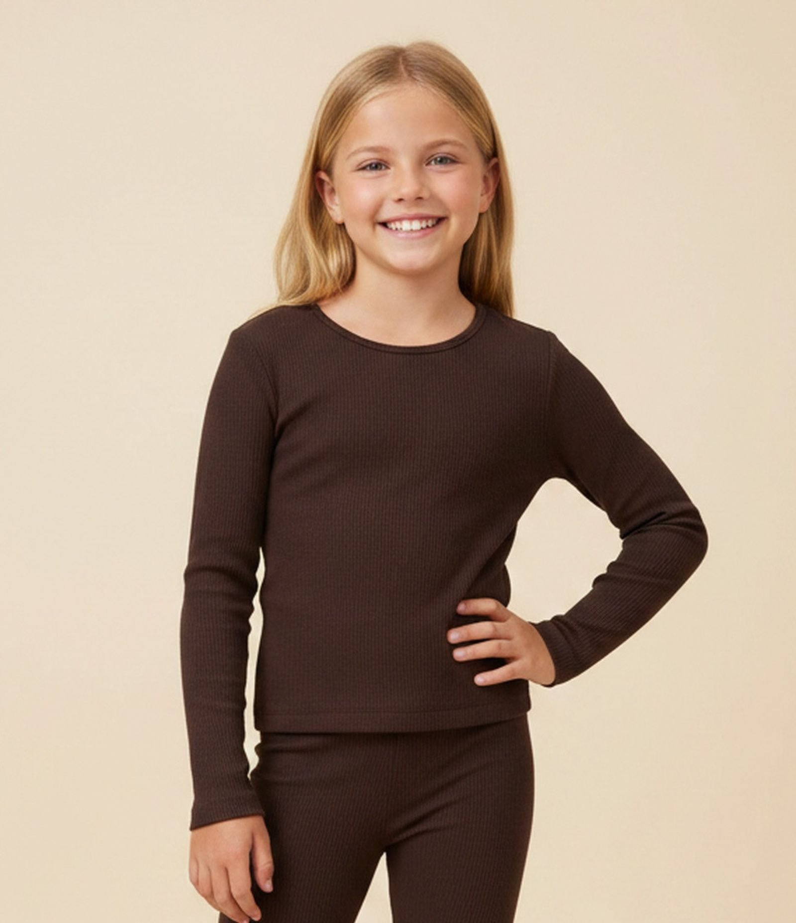 Camiseta em Poliamida sem Costura Infantil - Tam 5 a 16 Anos Marrom 1