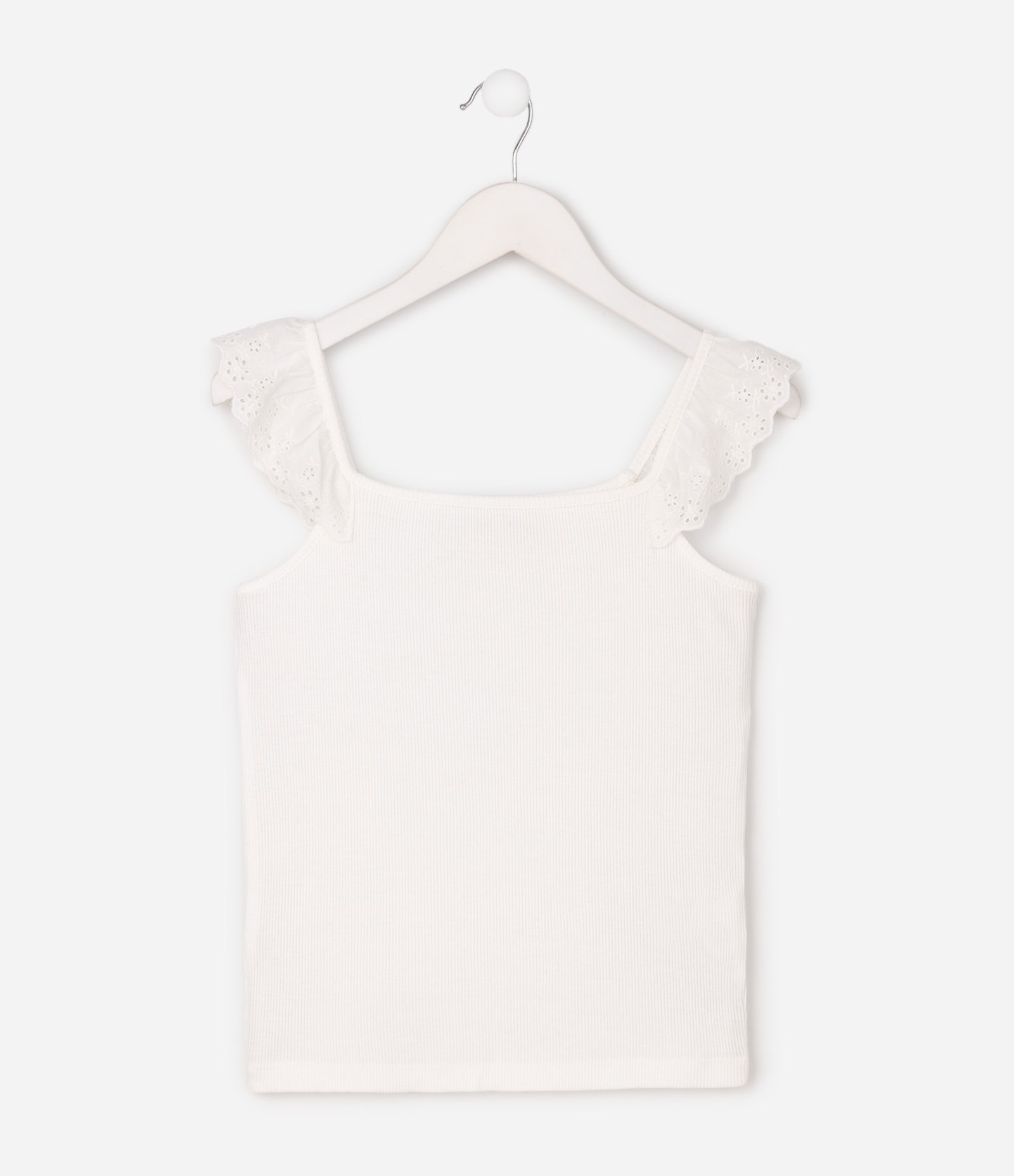 Blusa Slim Infantil em Ribana com Babados em Broderie – Tam 5 a 16 Anos Branco 2