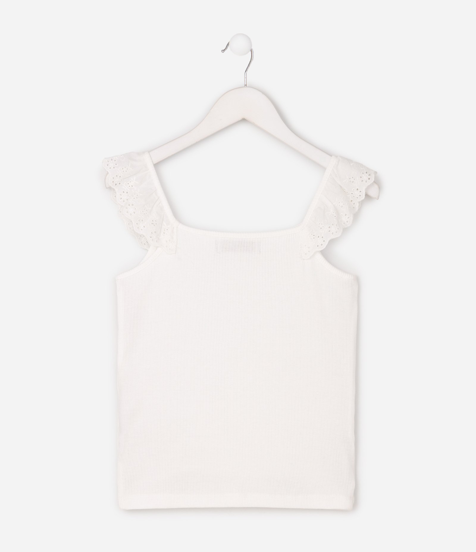 Blusa Slim Infantil em Ribana com Babados em Broderie – Tam 5 a 16 Anos Branco 3