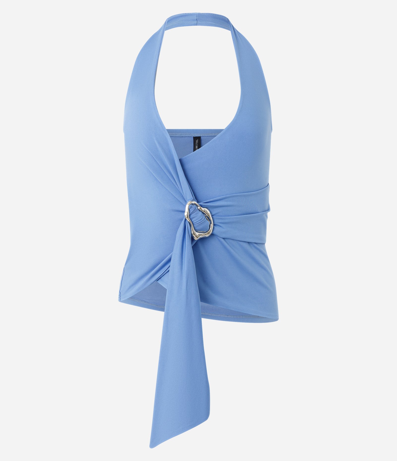 Blusa Frente Única com Faixa Lateral e Aviamento Metálico Azul 5