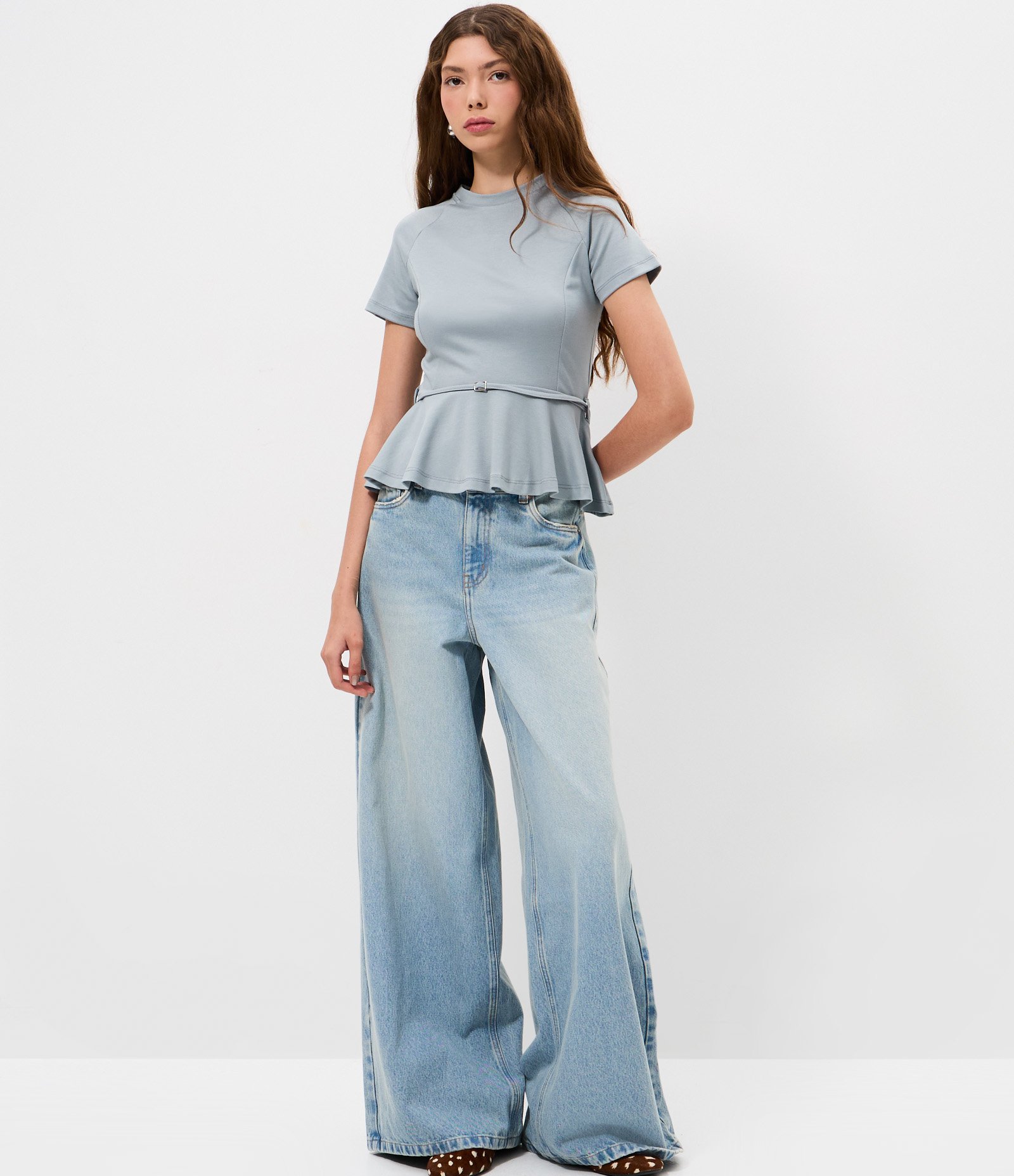 Blusa Peplum em Ponto Roma com Detalhe de Cinto Azul 2