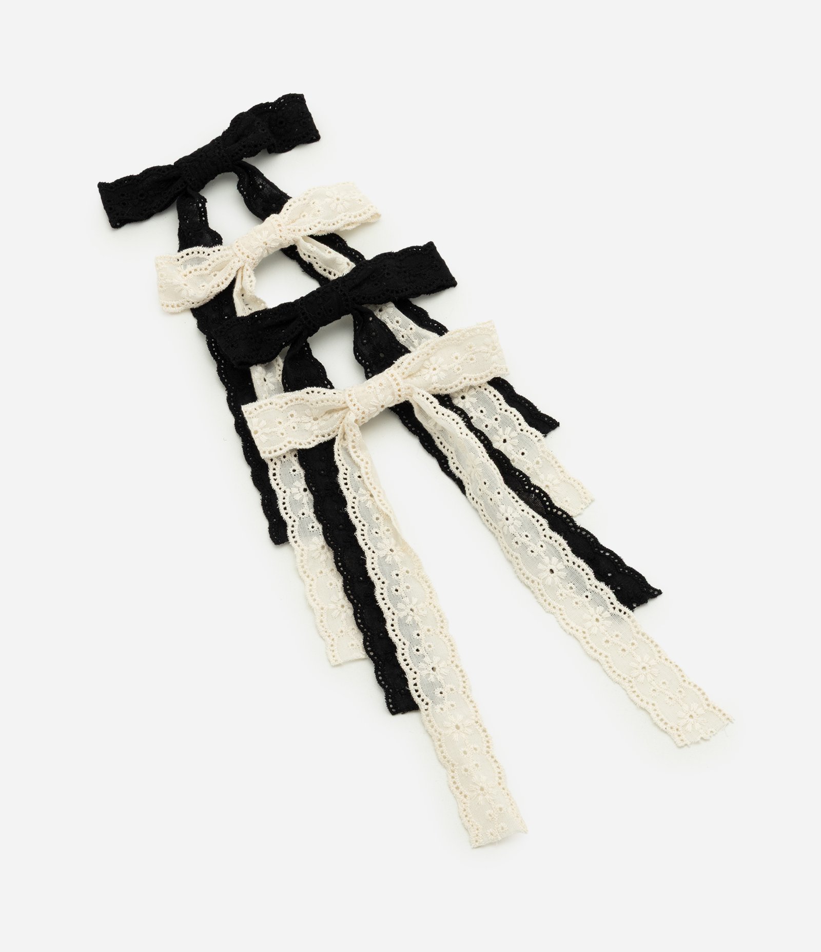 Kit 04 Presilhas Infantil com Laço em Laise Broderie – Tam U Preto/Branco 1