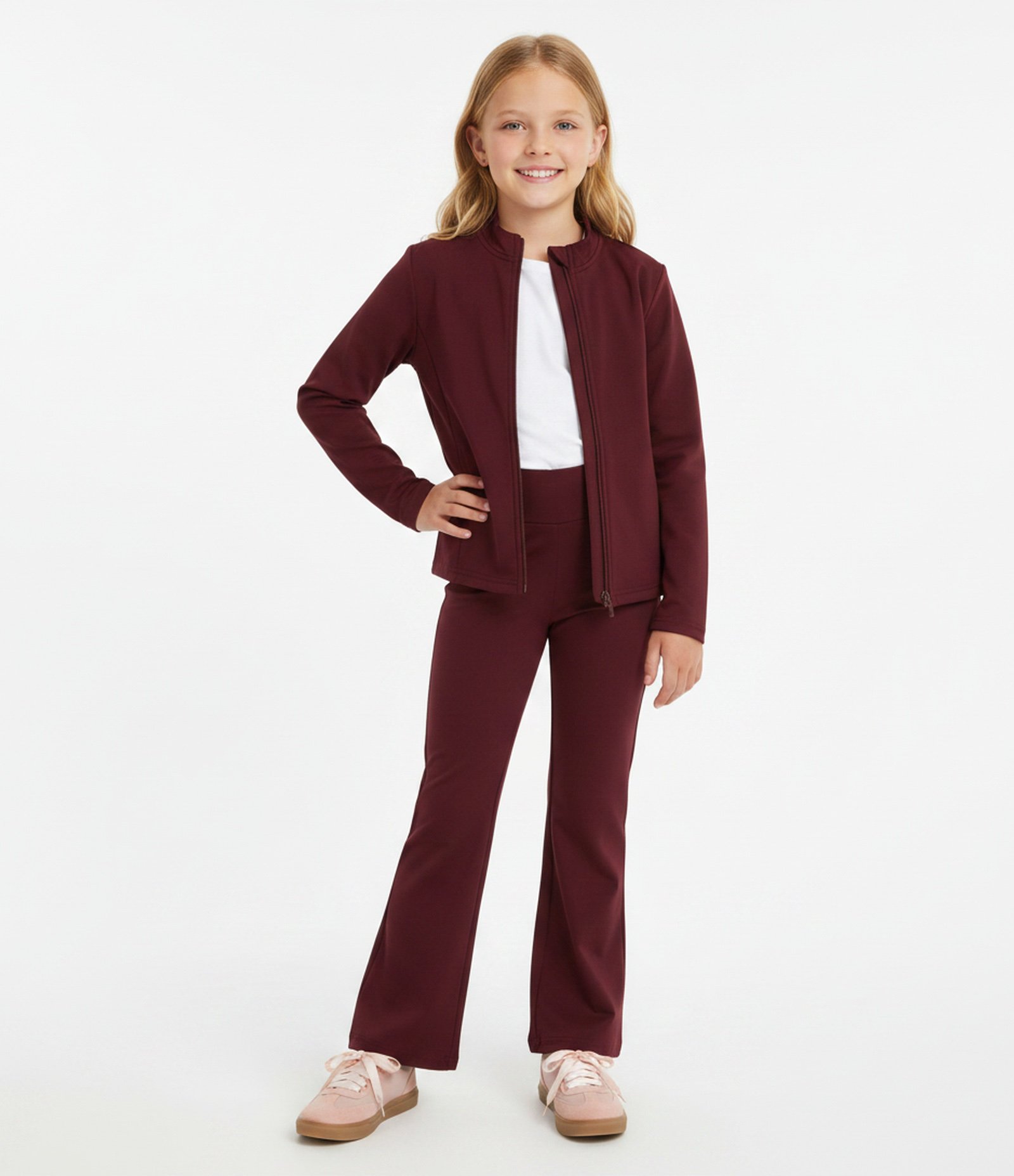 Calça Flare Esportiva com Cós Largo Infantil - Tam 7 a 16 Anos Bordô 1