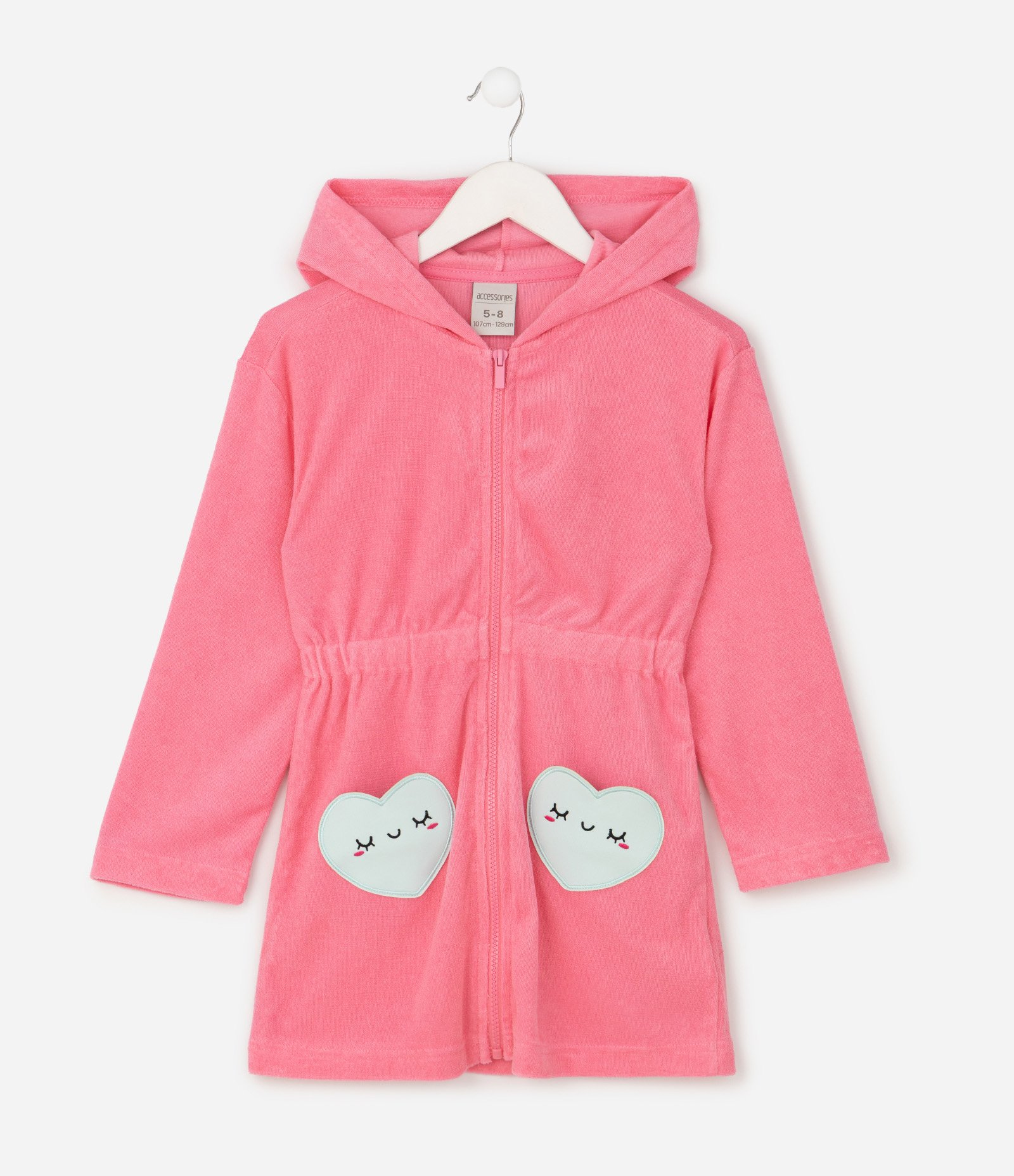 Roupão Infantil Em Algodão Atoalhado Accessories com Capuz e Bolso Interativo Tam 1 a 8 Anos Rosa 1