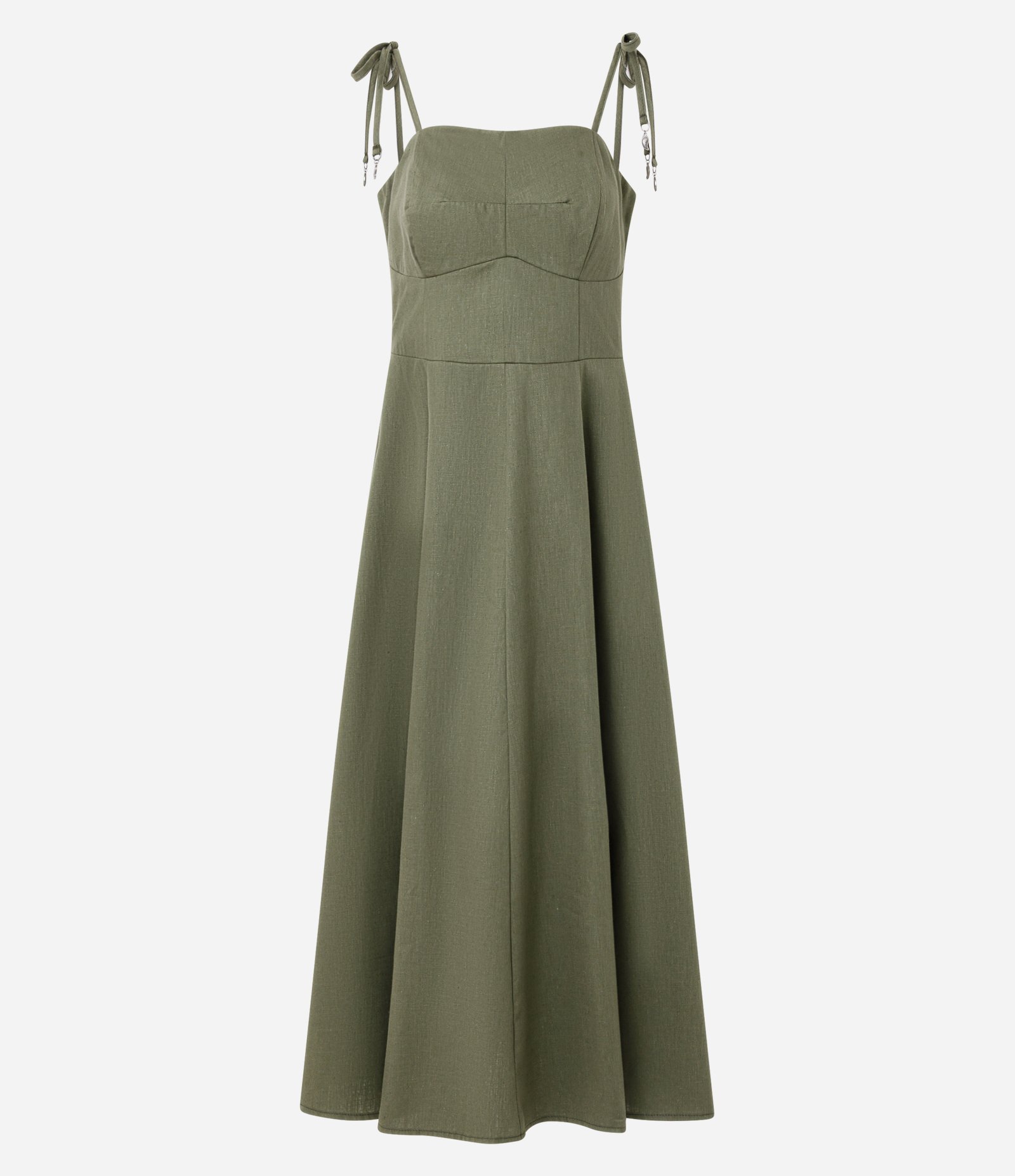 Vestido Midi em Sarja com Alça Fina e Busto Recortado Verde 5