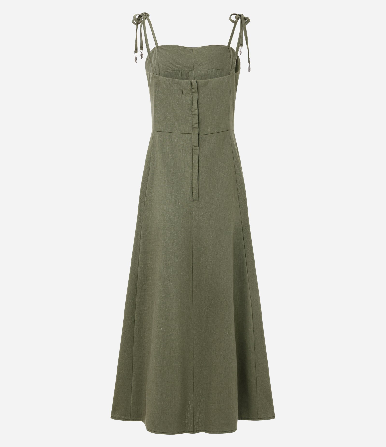 Vestido Midi em Sarja com Alça Fina e Busto Recortado Verde 6