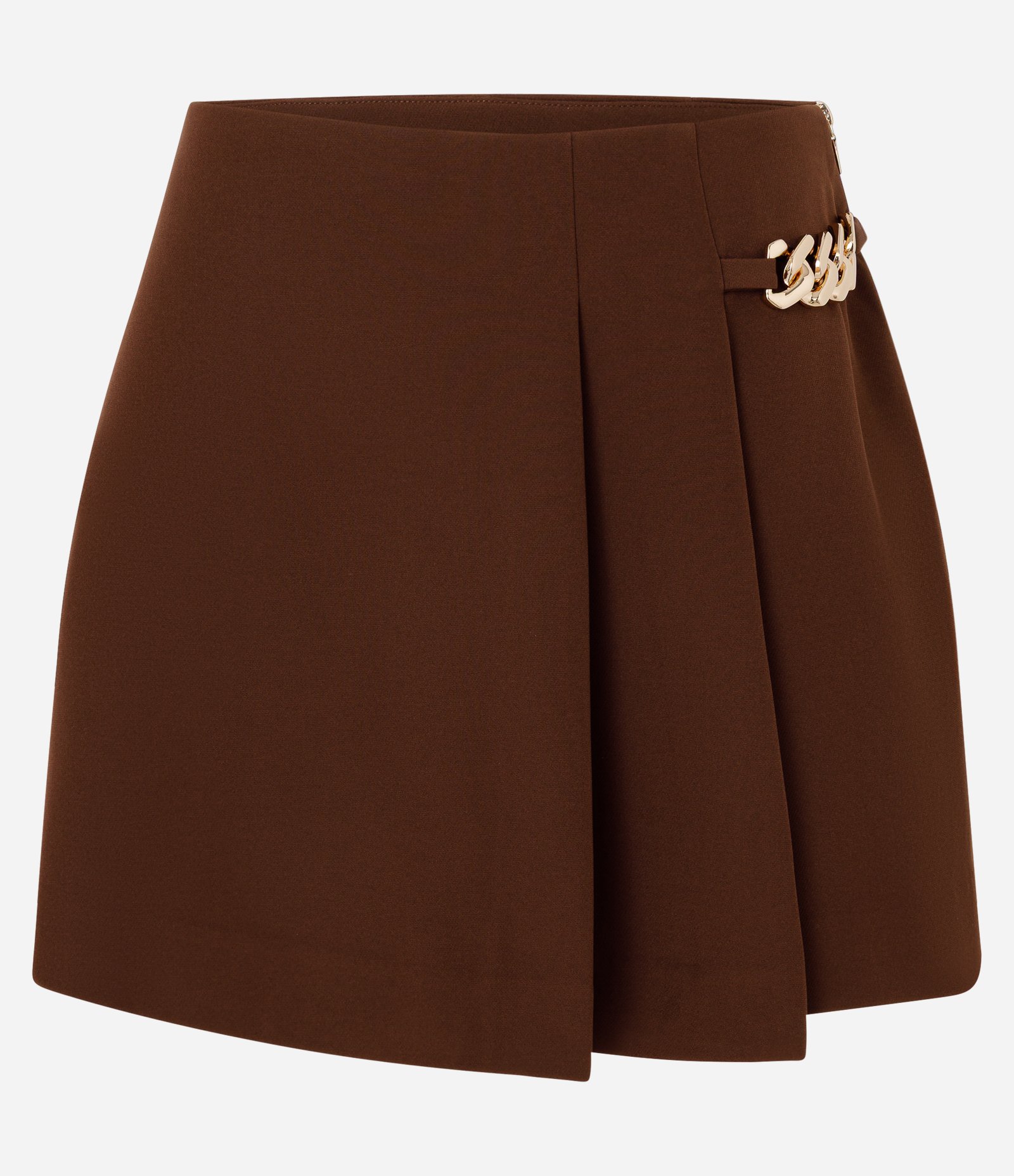 Short Saia Alfaiatado com Corrente Metálica Marrom 1