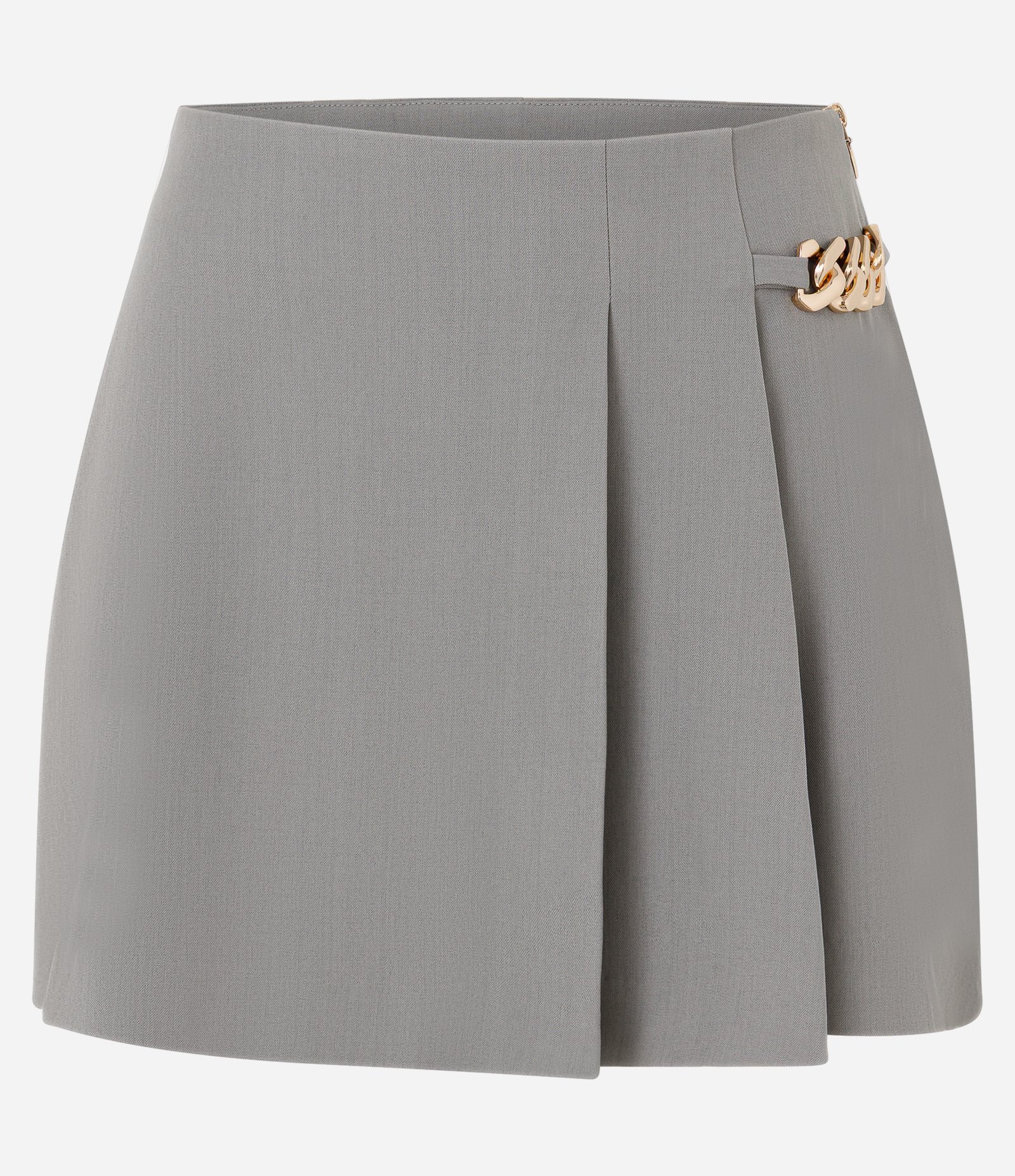 Short Saia Alfaiatado com Pregas Frontais e Corrente de Metal Cinza 4