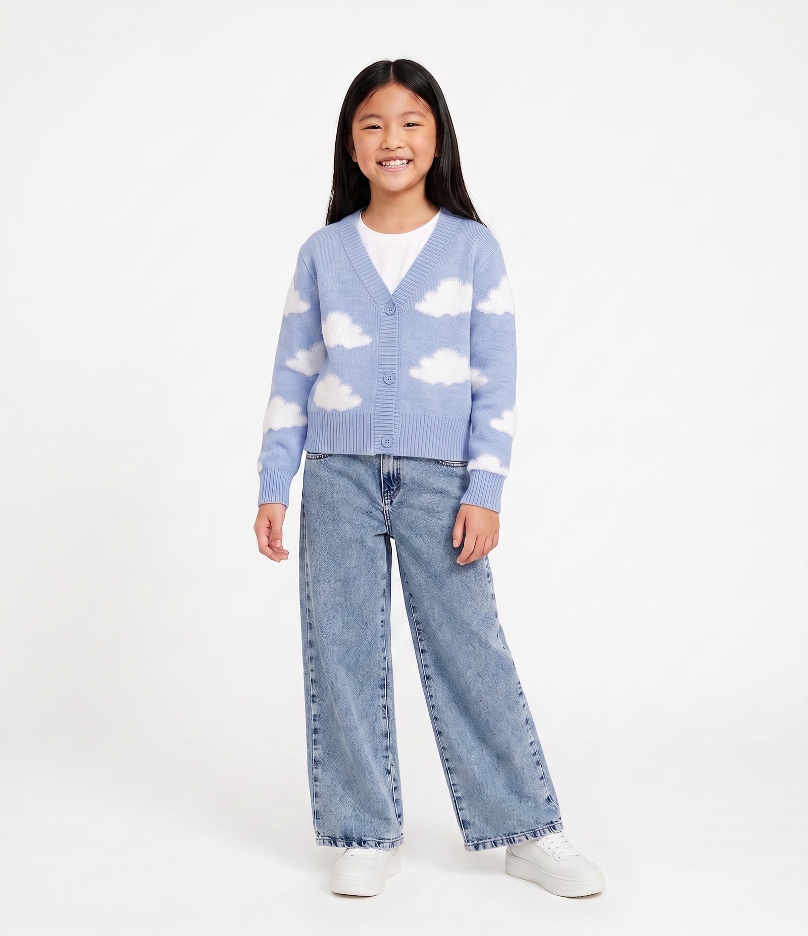 Cardigan Infantil em Tricô com Estampa de Nuvens - Tam 7 a 14 Anos Azul 1