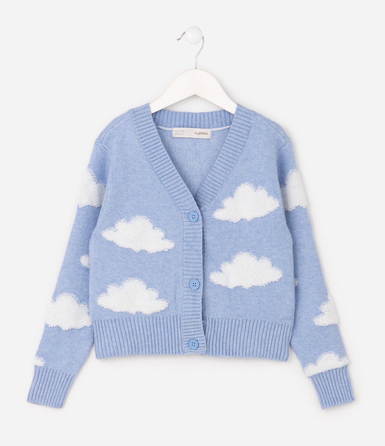 Cardigan Infantil em Tricô com Estampa de Nuvens - Tam 7 a 14 Anos Azul 2