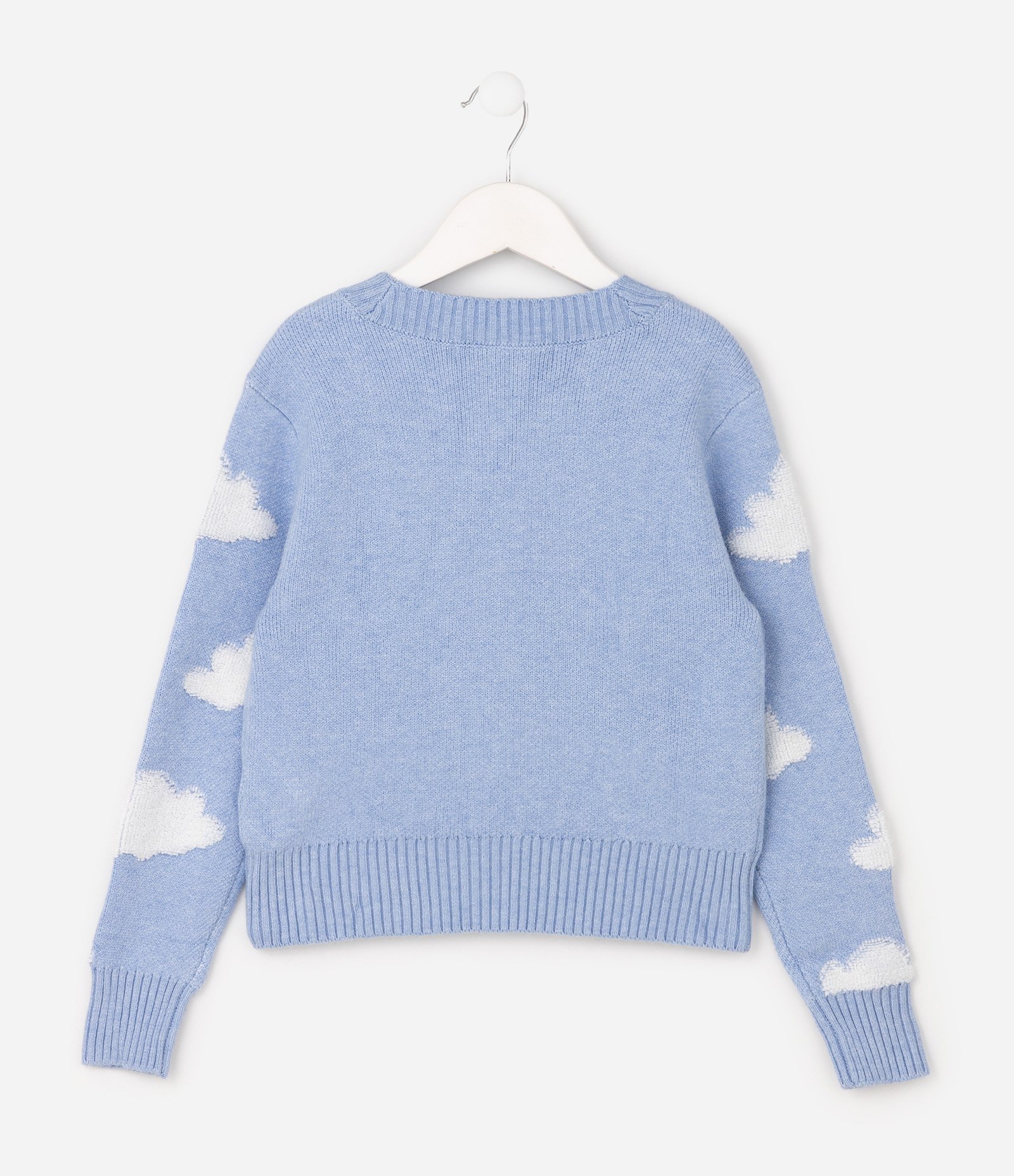 Cardigan Infantil em Tricô com Estampa de Nuvens - Tam 7 a 14 Anos Azul 3