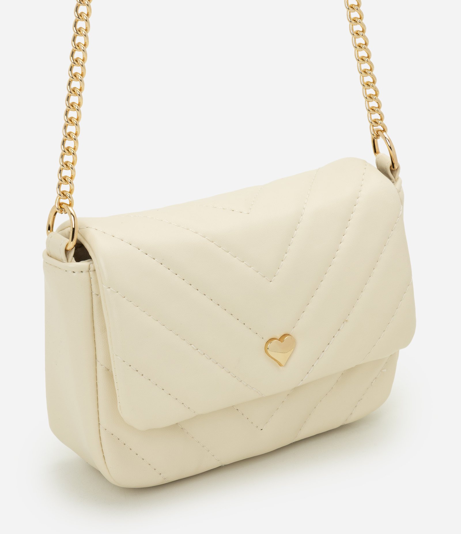 Bolsa Transversal Infantil com Coração Metalizado - Tam U Off White 1