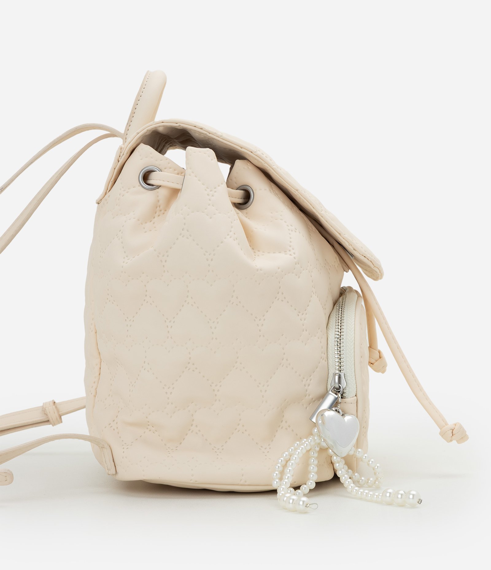 Mochila Infantil Em PU Corações Bege 2