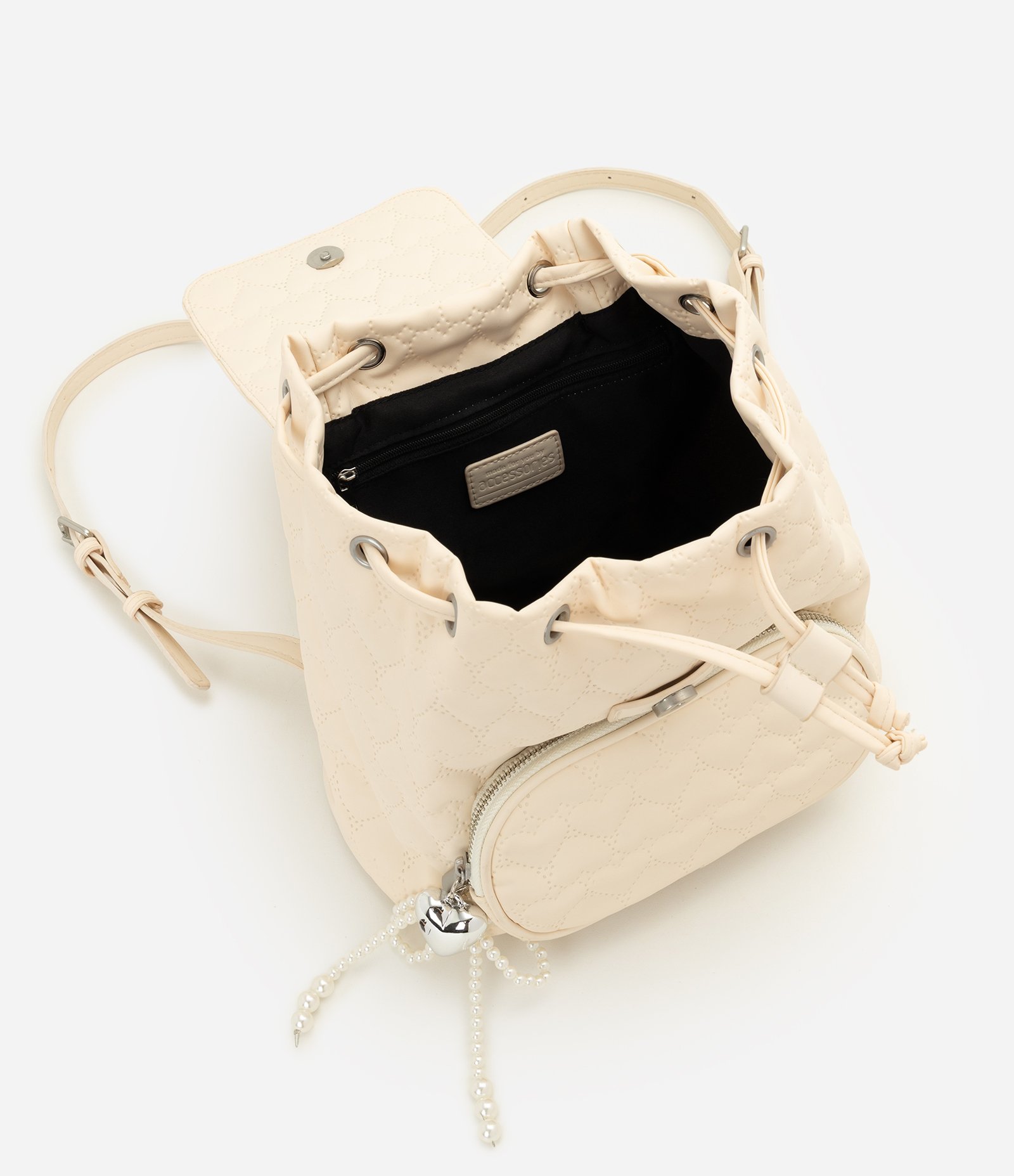 Mochila Infantil Em PU Corações Bege 4