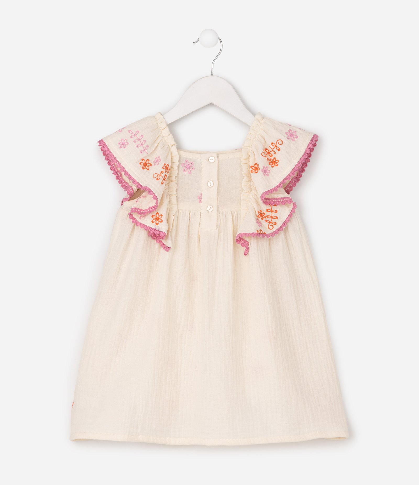Vestido Evasê Infantil com Bordados Florais – Tam 1 a 6 Anos Off White 3