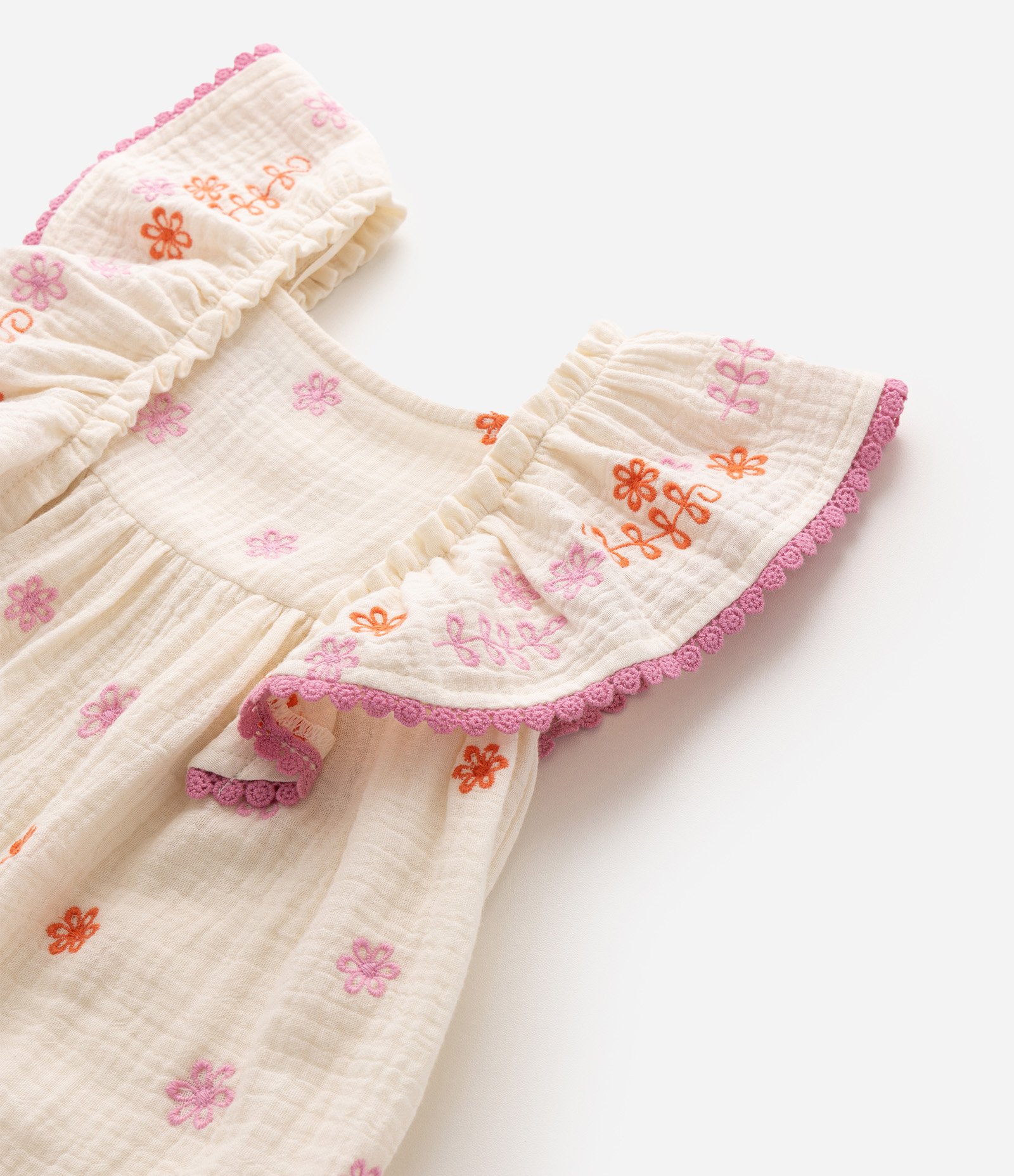 Vestido Evasê Infantil com Bordados Florais – Tam 1 a 6 Anos Off White 5