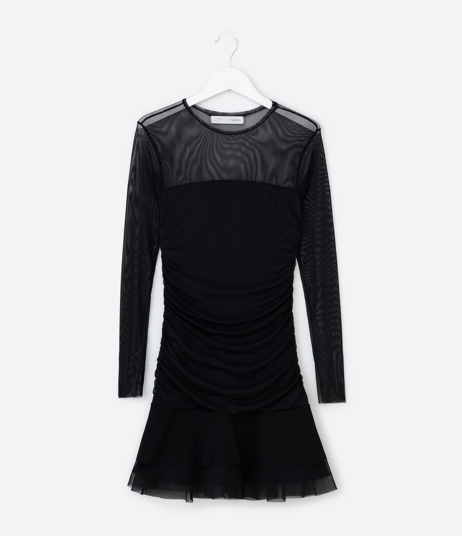 Vestido Infantil em Tule com Manga Longa e Franzido – Tam 5 a 14 Anos Preto 2