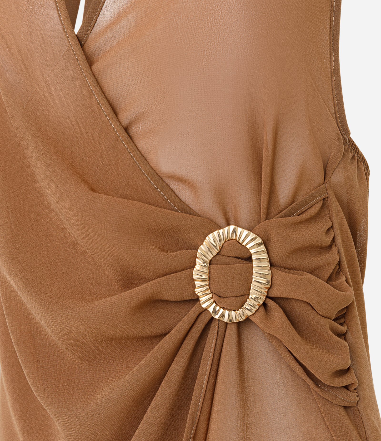 Saída de Praia Vestido Bata com Decote Halter e Aviamento Marrom 6