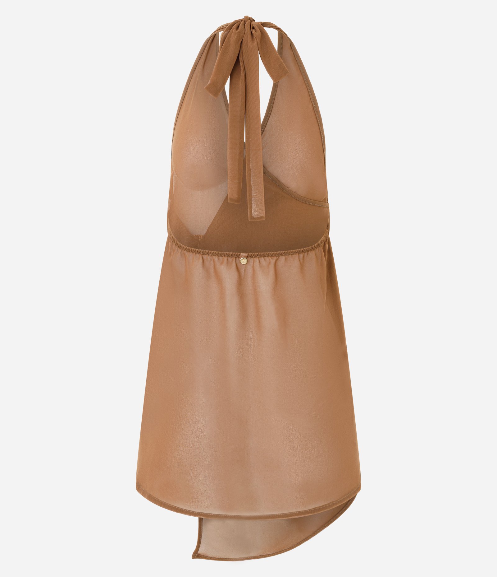 Saída de Praia Vestido Bata com Decote Halter e Aviamento Marrom 7