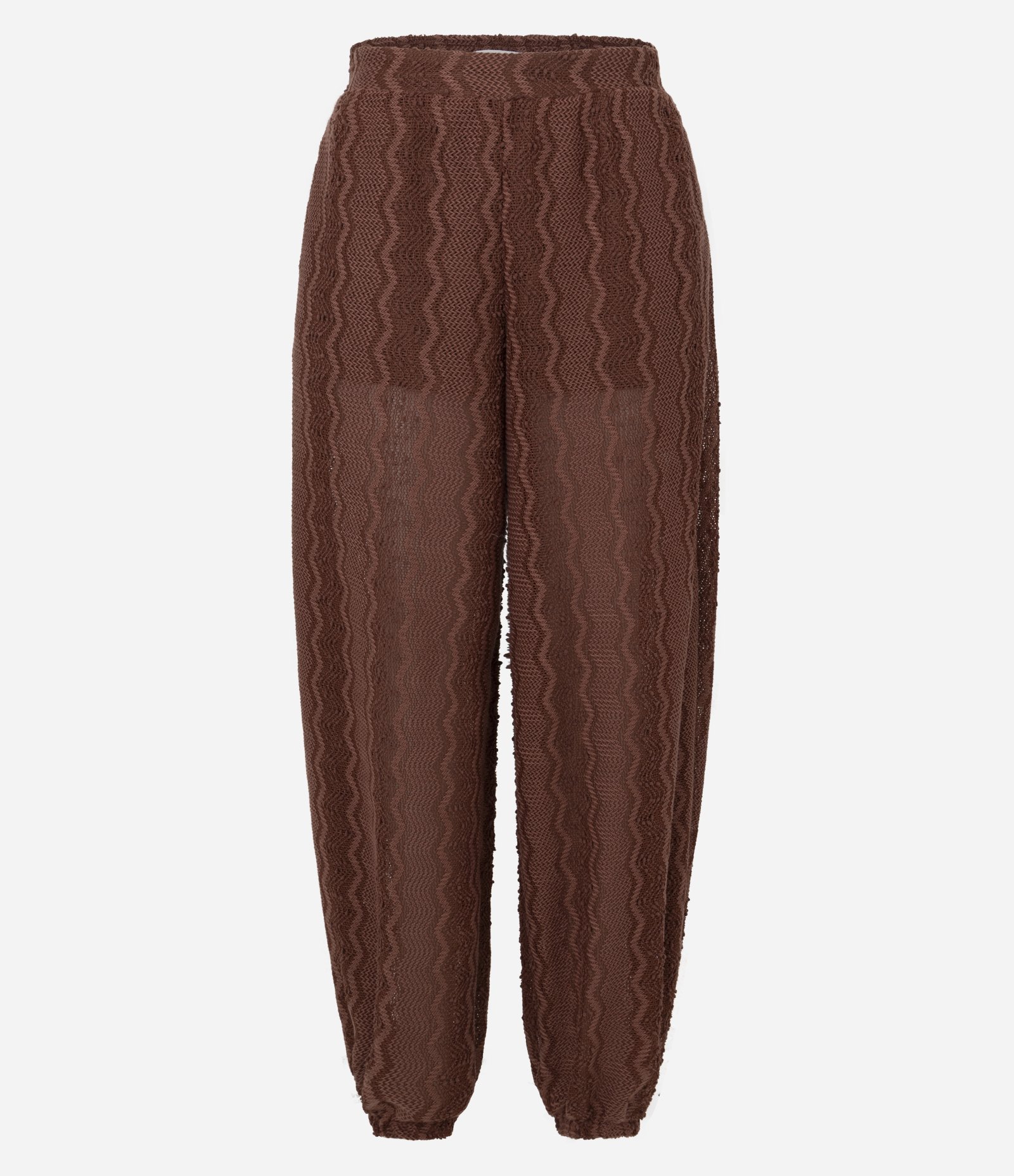 Calça Aladim em Malha Texturizada com Elástico na Cintura Marrom 5